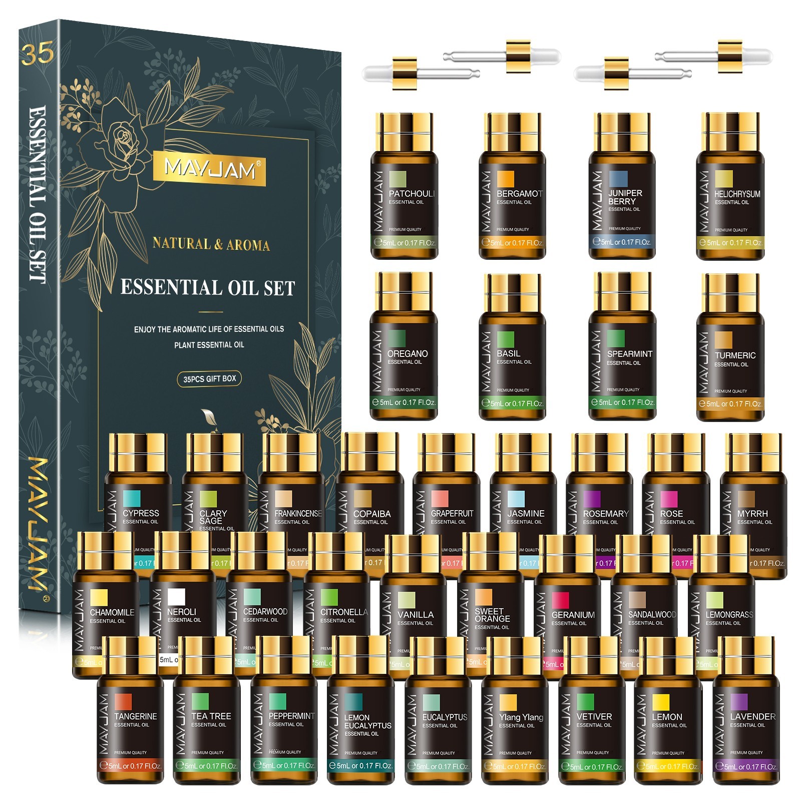 MAYJAM 35Pcs Essential Oils Set 100% Pure Natural Aromatherapy Oils Gift Kit 5ml