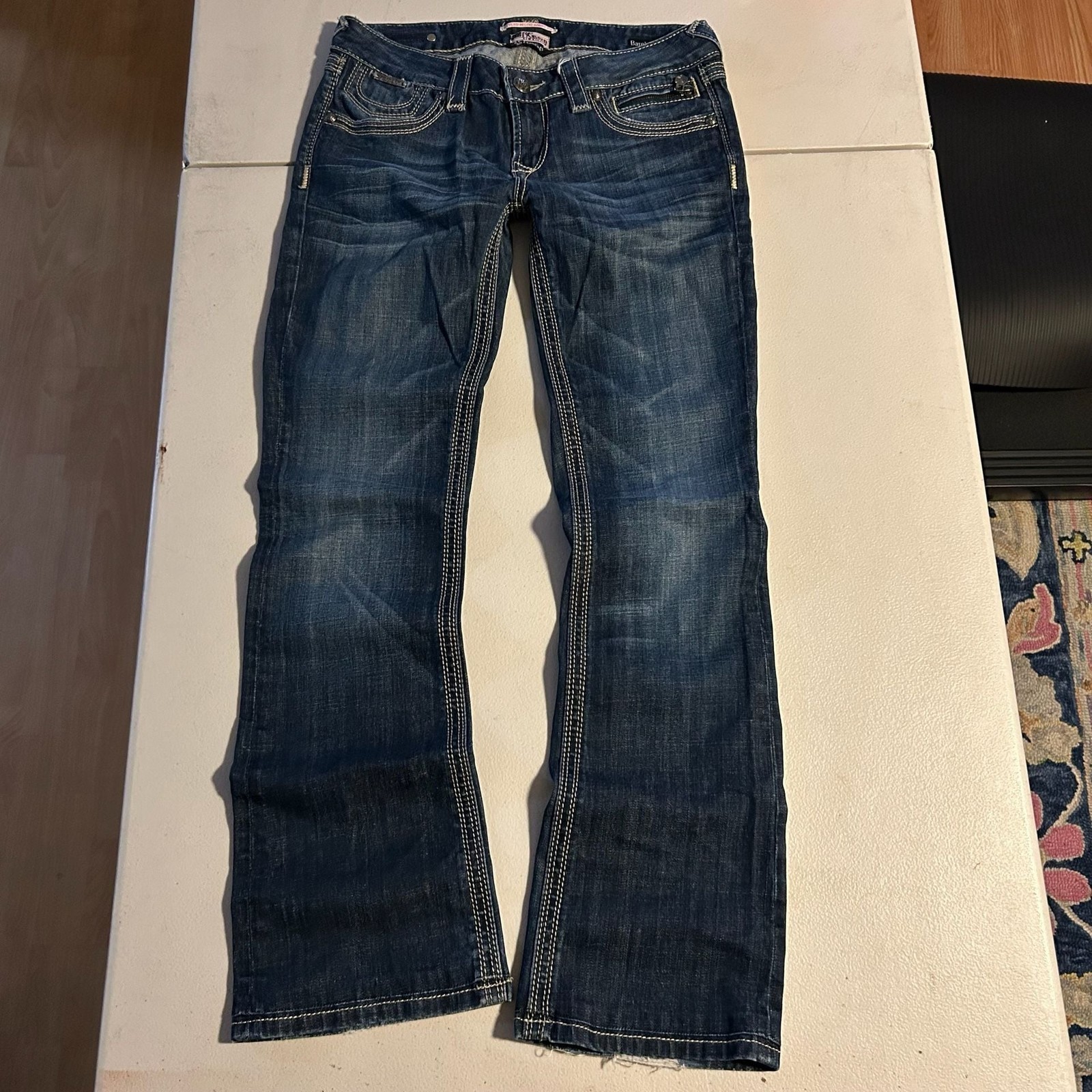 2000’s low rise y2k ReRock for Express Barely Bootcut Jeans Dark Wash Size