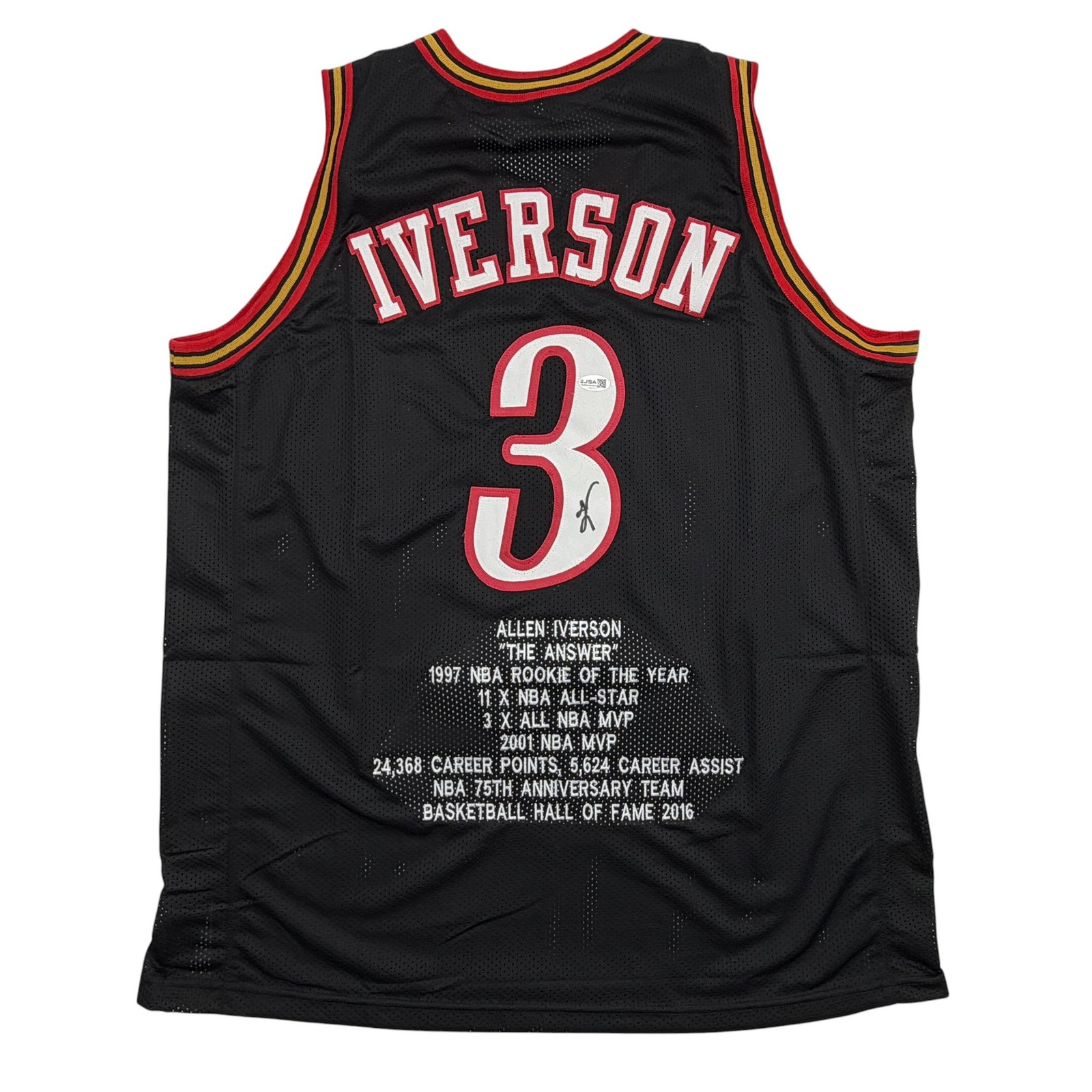 Autographed/Signed Allen Iverson Philadelphia Black Stat Jersey JSA COA Autographed/Signed Allen Iverson Philadelphia Black Stat Jersey JSA COA