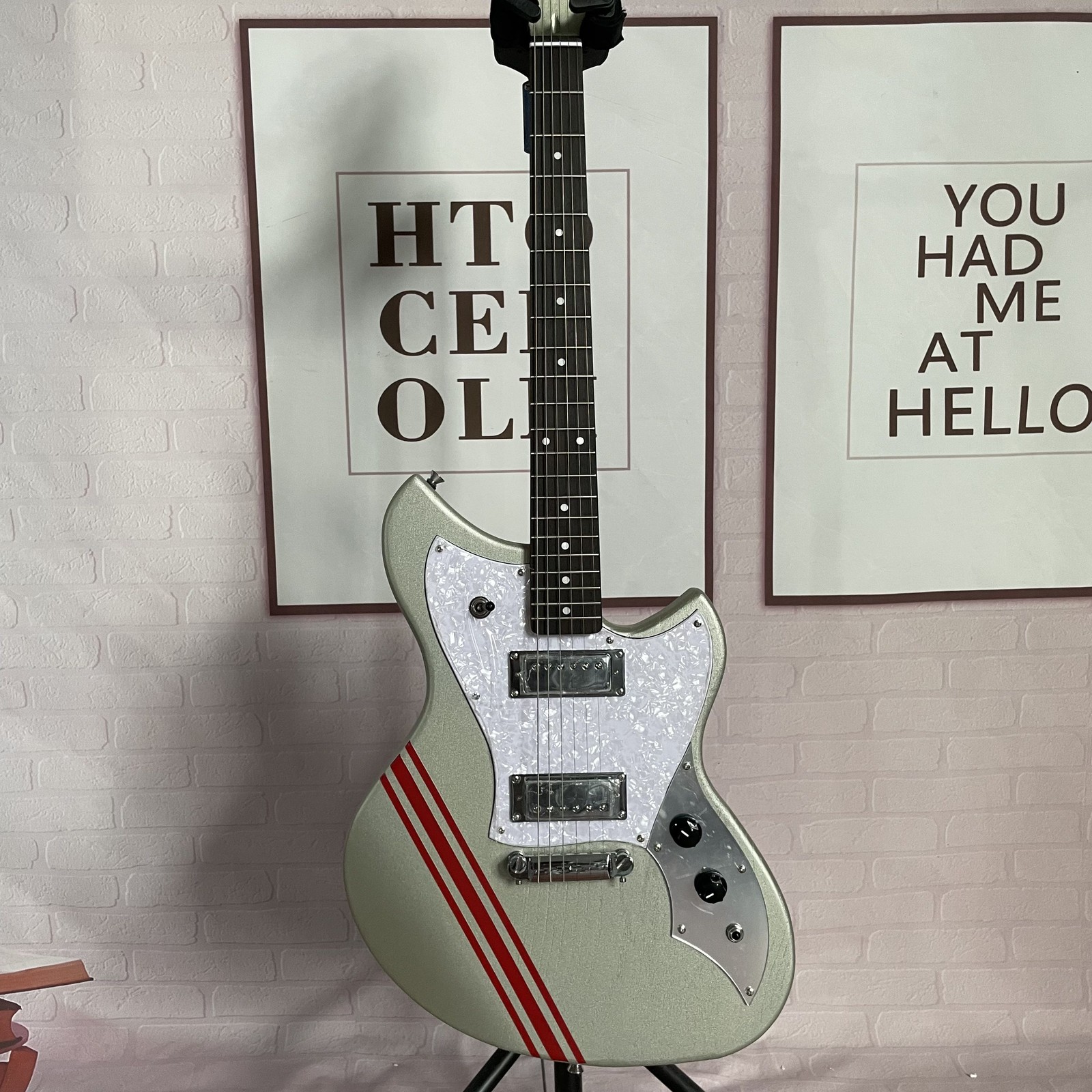 Custom Offset Solid Electric Guitar HH Pickups Bone Nut  Silver Worn Finish