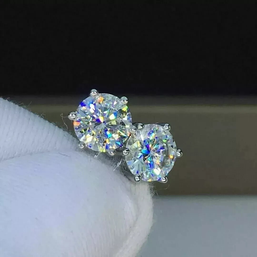 1Ct Round Cut Natural Diamond Women's 6 Prong Set Stud Earrings 14k White Gold