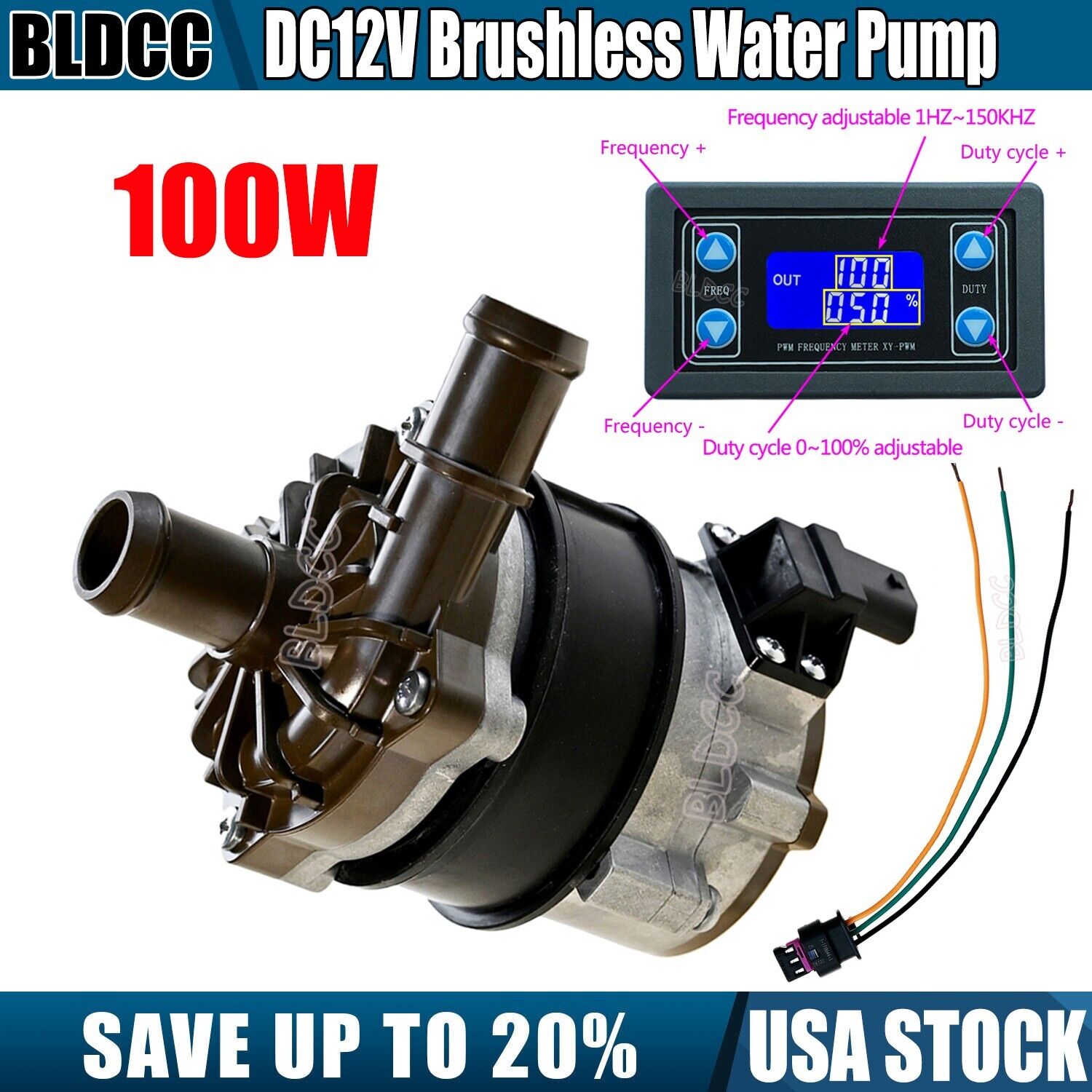 12V Brushless Water Pump Car Cooling Circulation Pump 100W +PWM Signal Generator