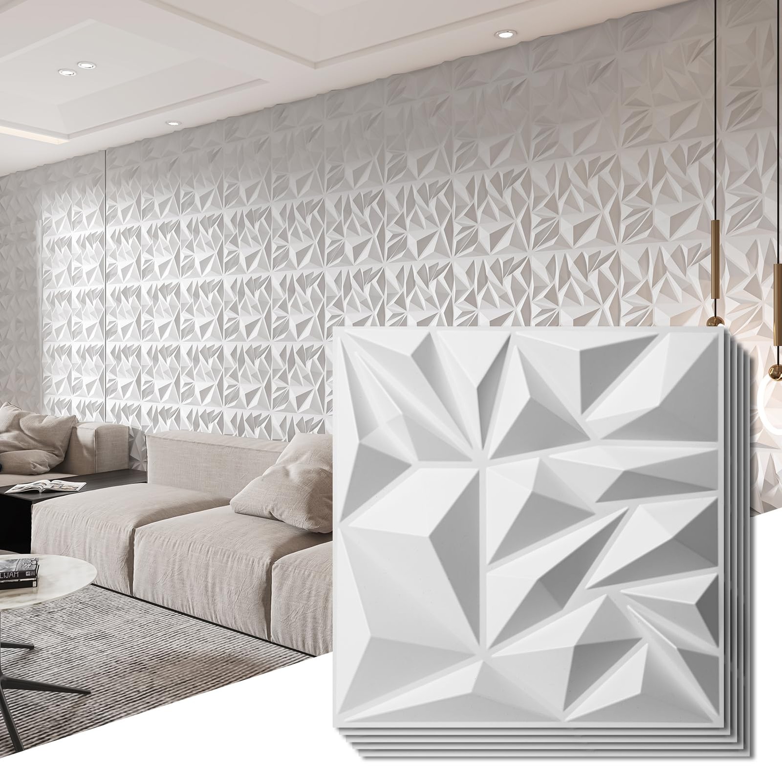 Art3d 33-Pack Modern Diamond Textured 3D Wall Panels, 12 x 12 in, White Art3d 33-Pack Modern Diamond Textured 3D Wall Panels, 12 x 12 in, White