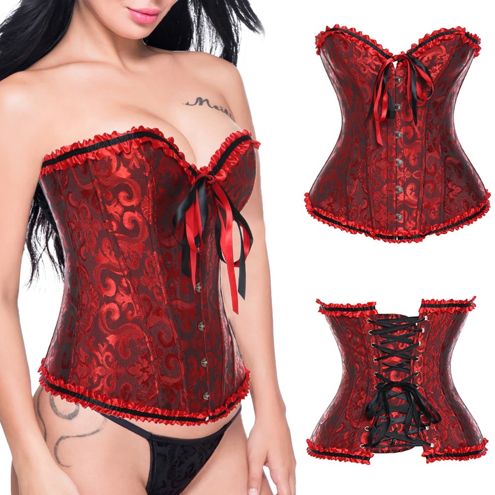 Women Overbust Corset Top Bustier Lace Up Halloween Waist Cincher Cosplay Shaper