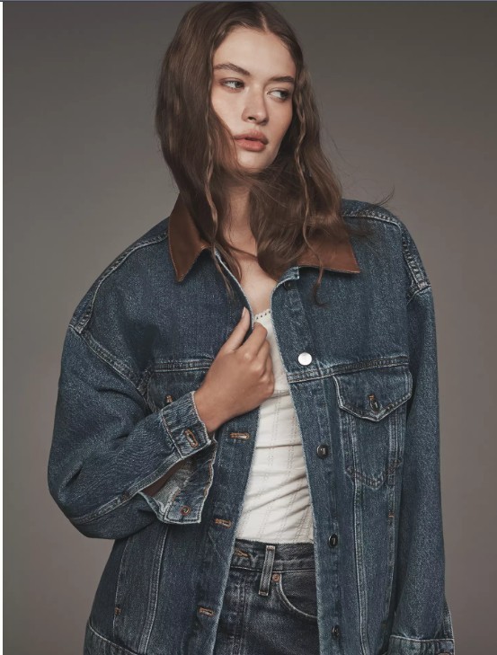 NWT Weston Leather-Collar Denim Boyfriend Jacket Pilcro $118 XS P Anthropologie NWT Weston Leather-Collar Denim Boyfriend Jacket Pilcro $118 XS P Anthropologie