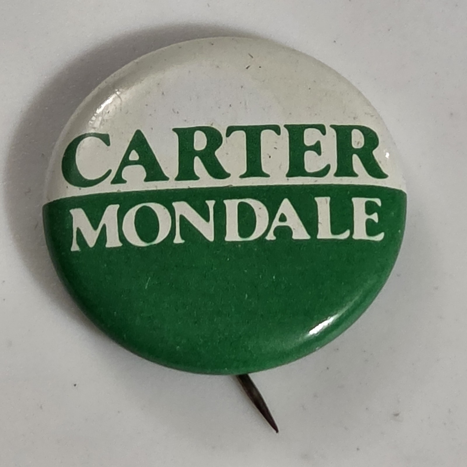 Vintage Carter Mondale 1976 Presidential Campaign Pinback Button Green White Vintage Carter Mondale 1976 Presidential Campaign Pinback Button Green White