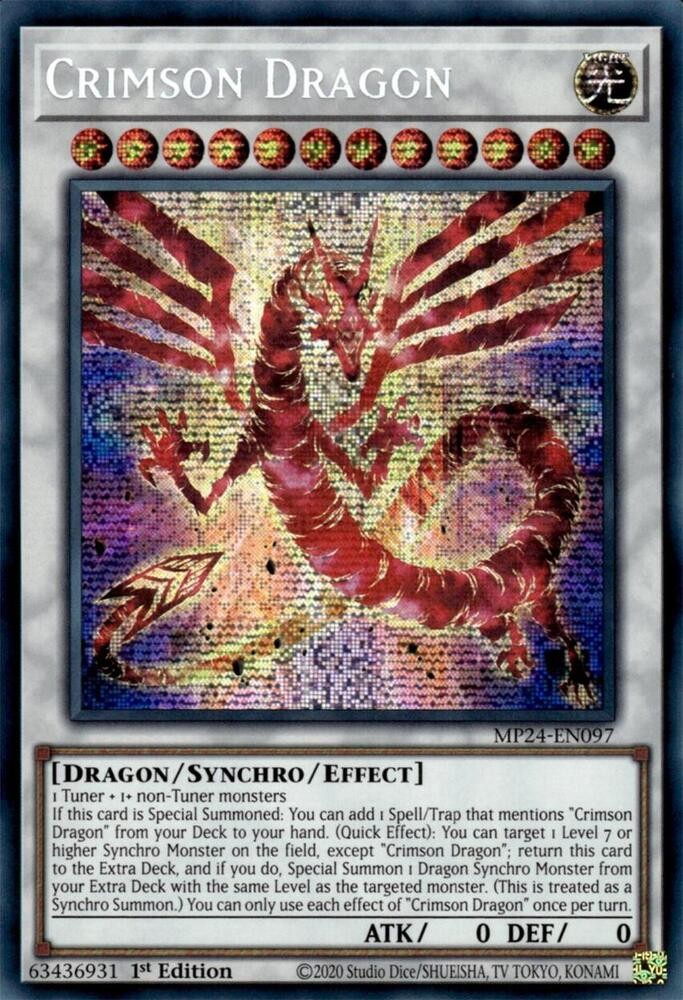 YUGIOH 1x Crimson Dragon Prismatic Secret Rare MP24-EN097 NM YUGIOH 1x Crimson Dragon Prismatic Secret Rare MP24-EN097 NM