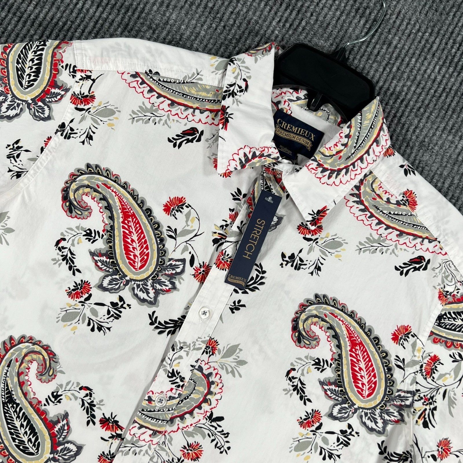 Cremieux Shirt Mens Large White Paisley Short Sleeve Button Up New Casual 1