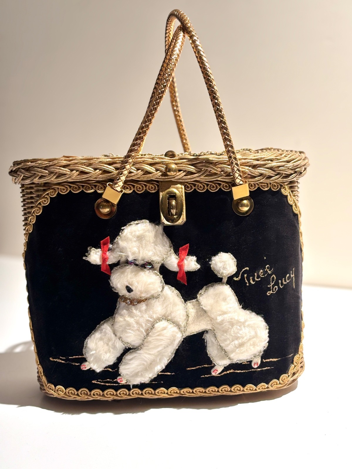 RARE Vintage 1950s Midas of Miami Gold Wicker Poodle Novelty Handbag Purse