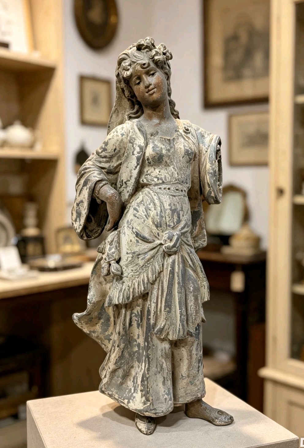 Antique French Late 19th Century Spelter Neoclassical Female Figurine 16\