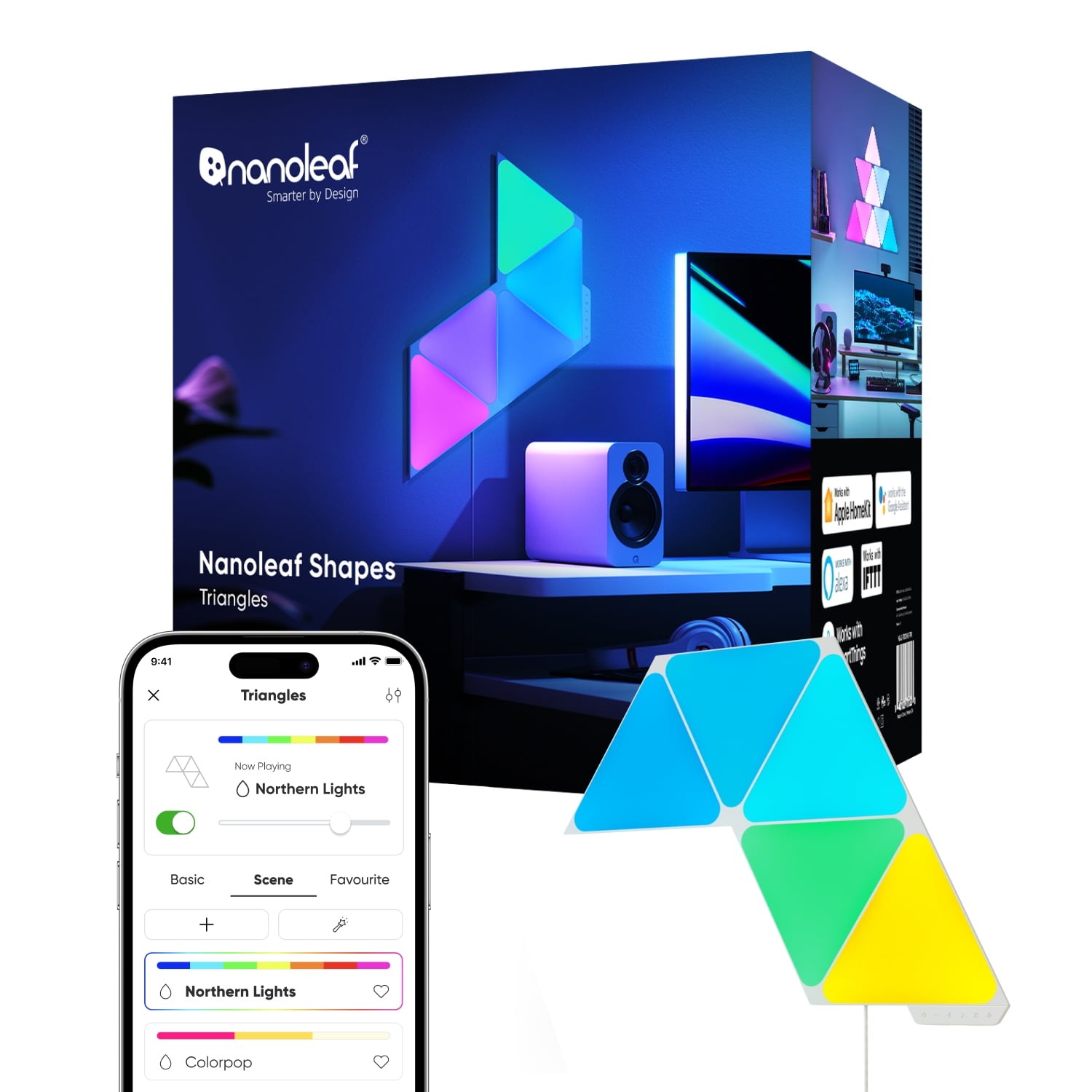 Nanoleaf Shapes Triangles Smarter Kit, Modular Indoor LED Wall Light Panels,