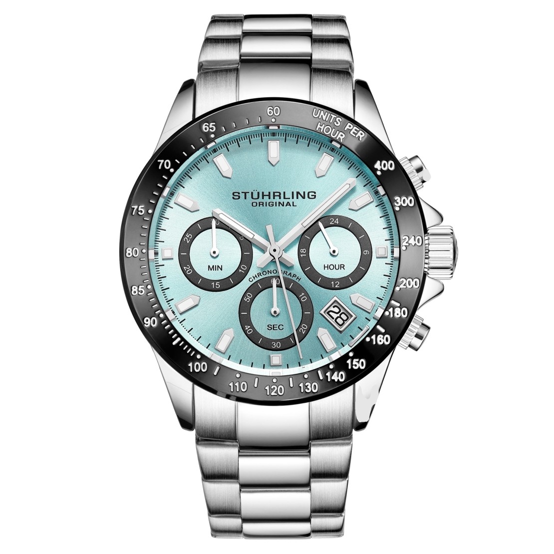 Stuhrling 3960 12 Chronograph Blue Date Stainless Steel Bracelet Mens Watch Stuhrling 3960 12 Chronograph Blue Date Stainless Steel Bracelet Mens Watch