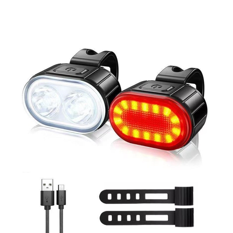 2x Mountain Bike Lights USB Rechargeable Bicycle LED Torch Front Rear + Lamp Set