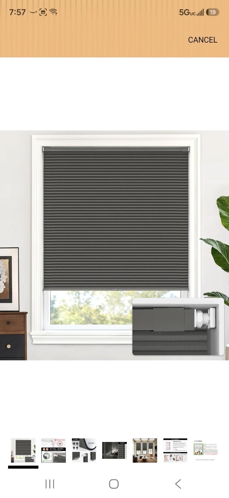 LazBlinds Cordless Cellular Shade 23 X 58 Black New LazBlinds Cordless Cellular Shade 23 X 58 Black New