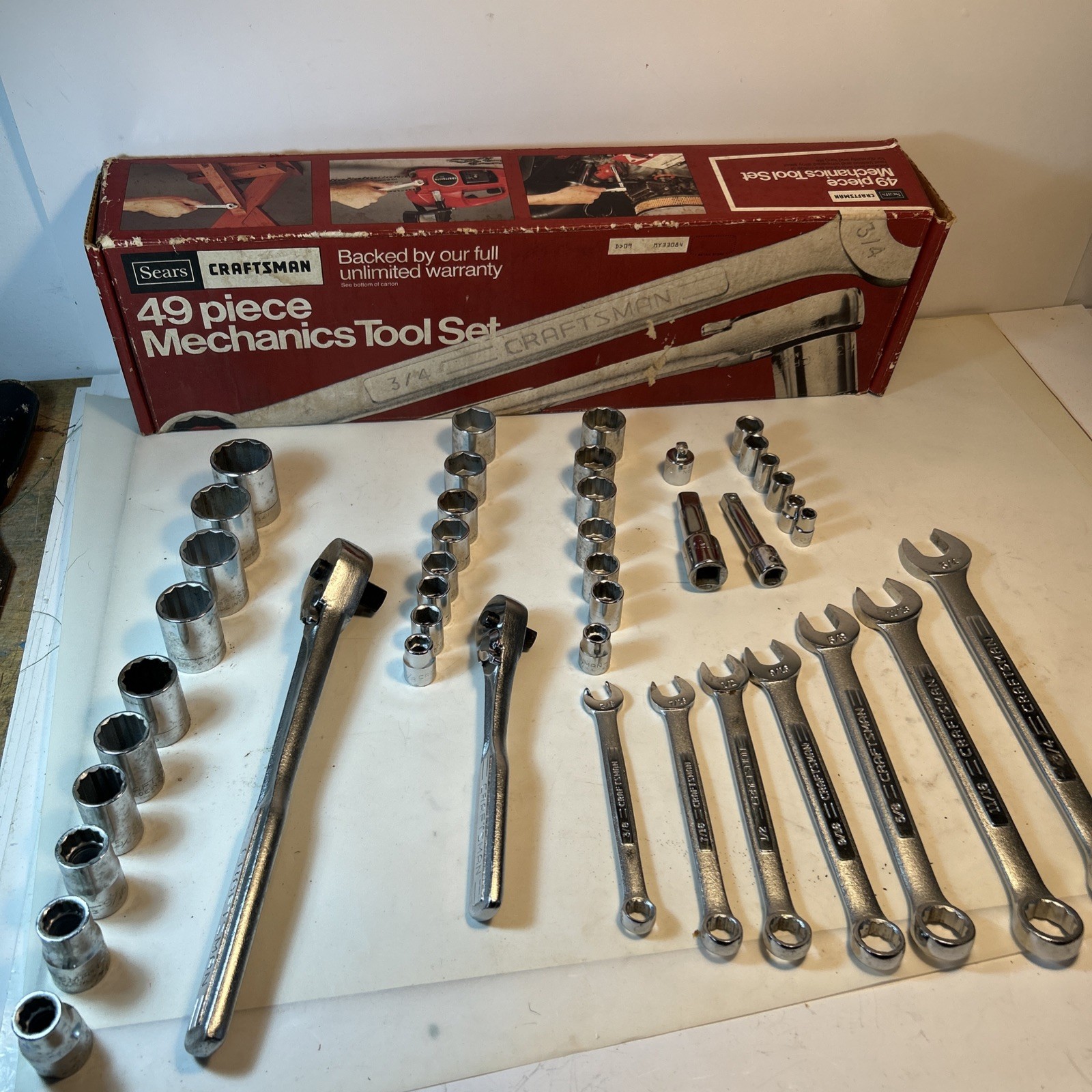 Vintage Sears Craftsman 33084 49 Pc Mechanics Tool Set Ratchets Socket Wrench