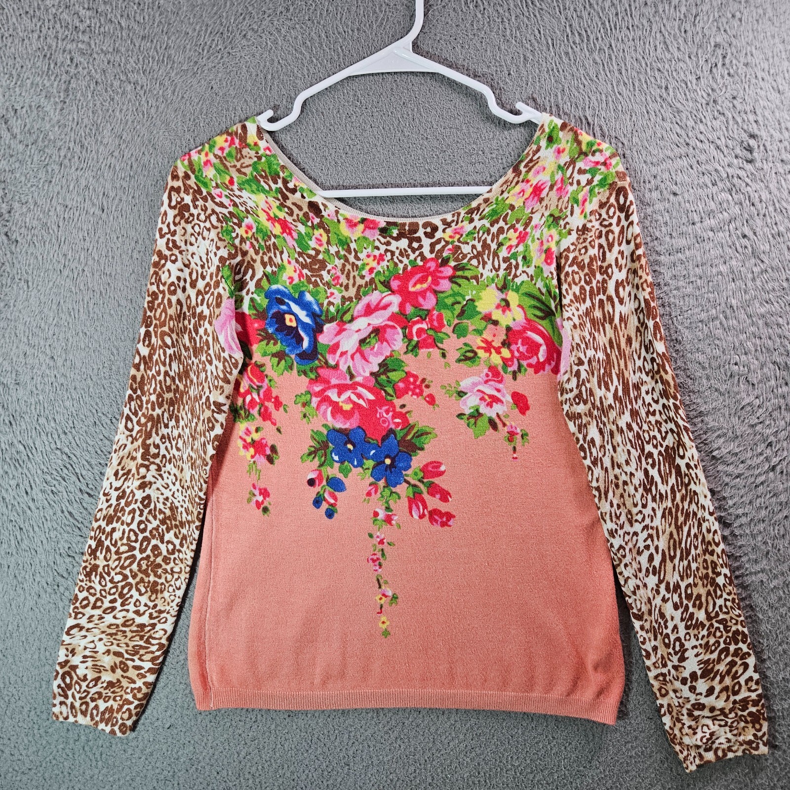 Joseph A. Knit Top Women Medium Colorful Floral Print Stretch Multicolor