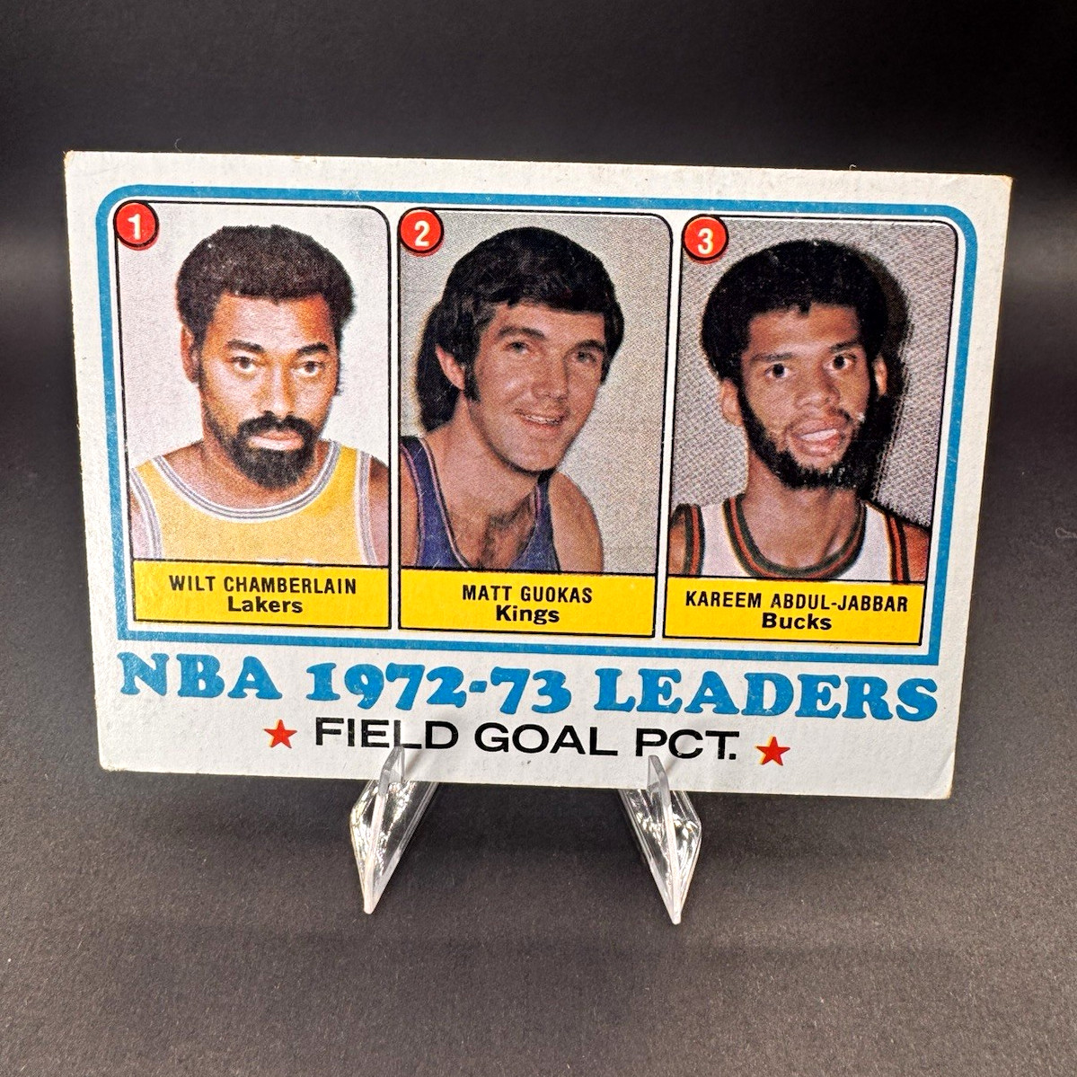Topps 1973 Topps #155 NBA 72-73 Field Goal Pct Leaders Wilt Chamberlain Kareem Topps 1973 Topps #155 NBA 72-73 Field Goal Pct Leaders Wilt Chamberlain Kareem