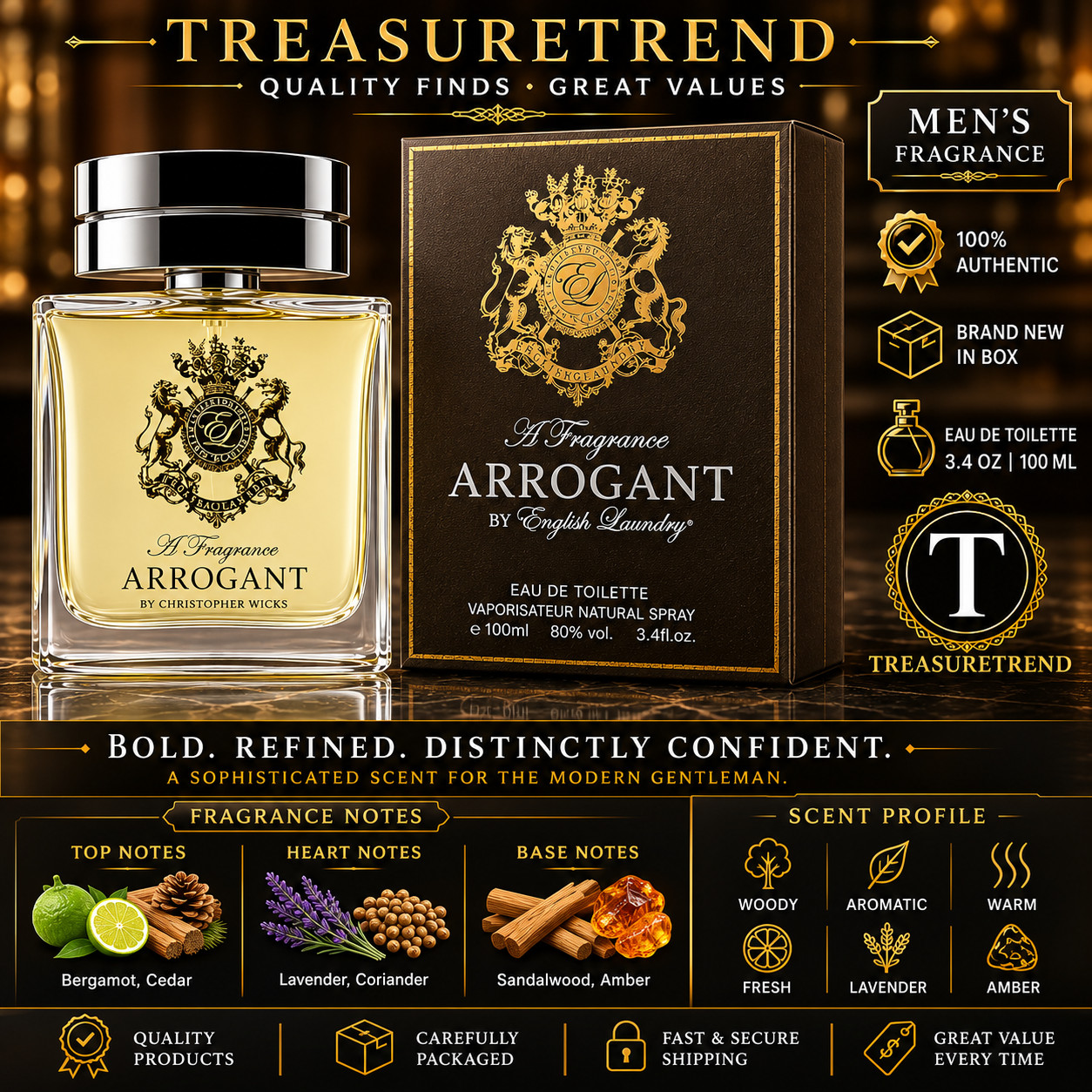 English Laundry Arrogant Eau De Toilette 3.4 oz 100ml Men\'s Cologne Spray SEALED