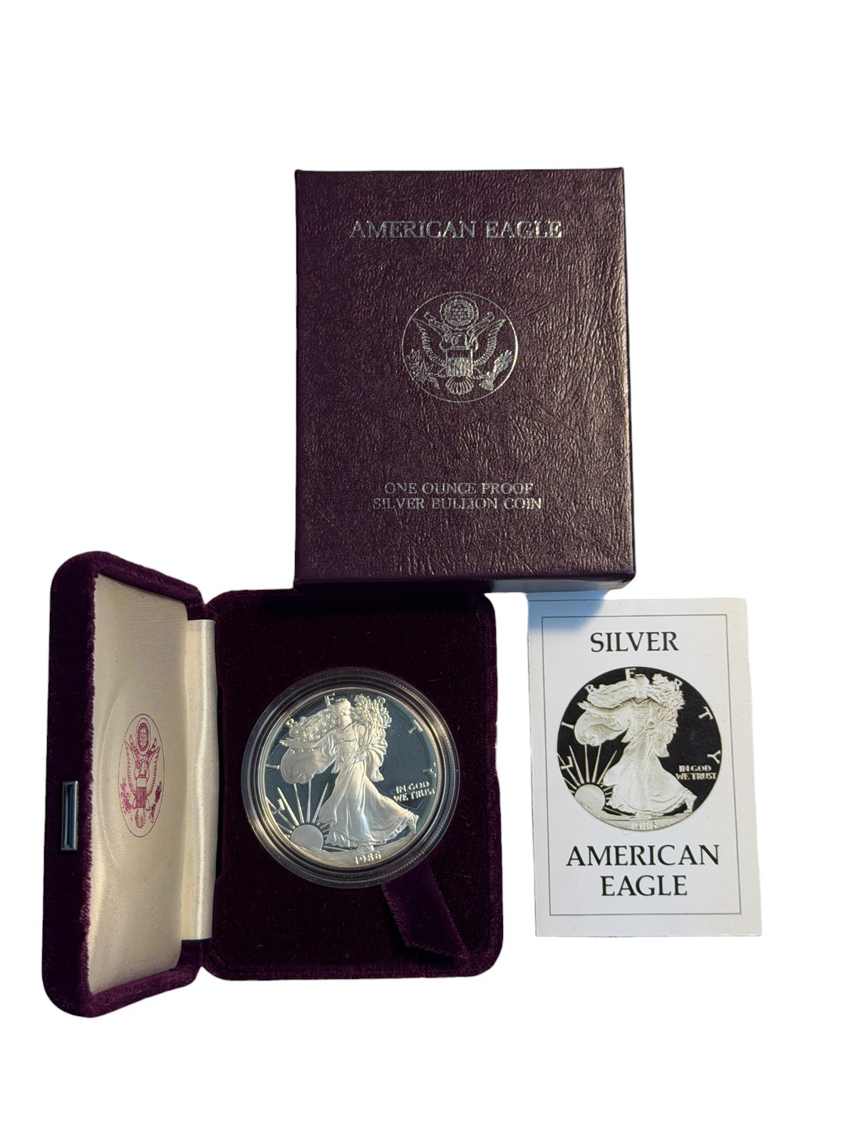 1986 S American Silver Eagle Choice Proof Bullion $1 Coin OGP COA