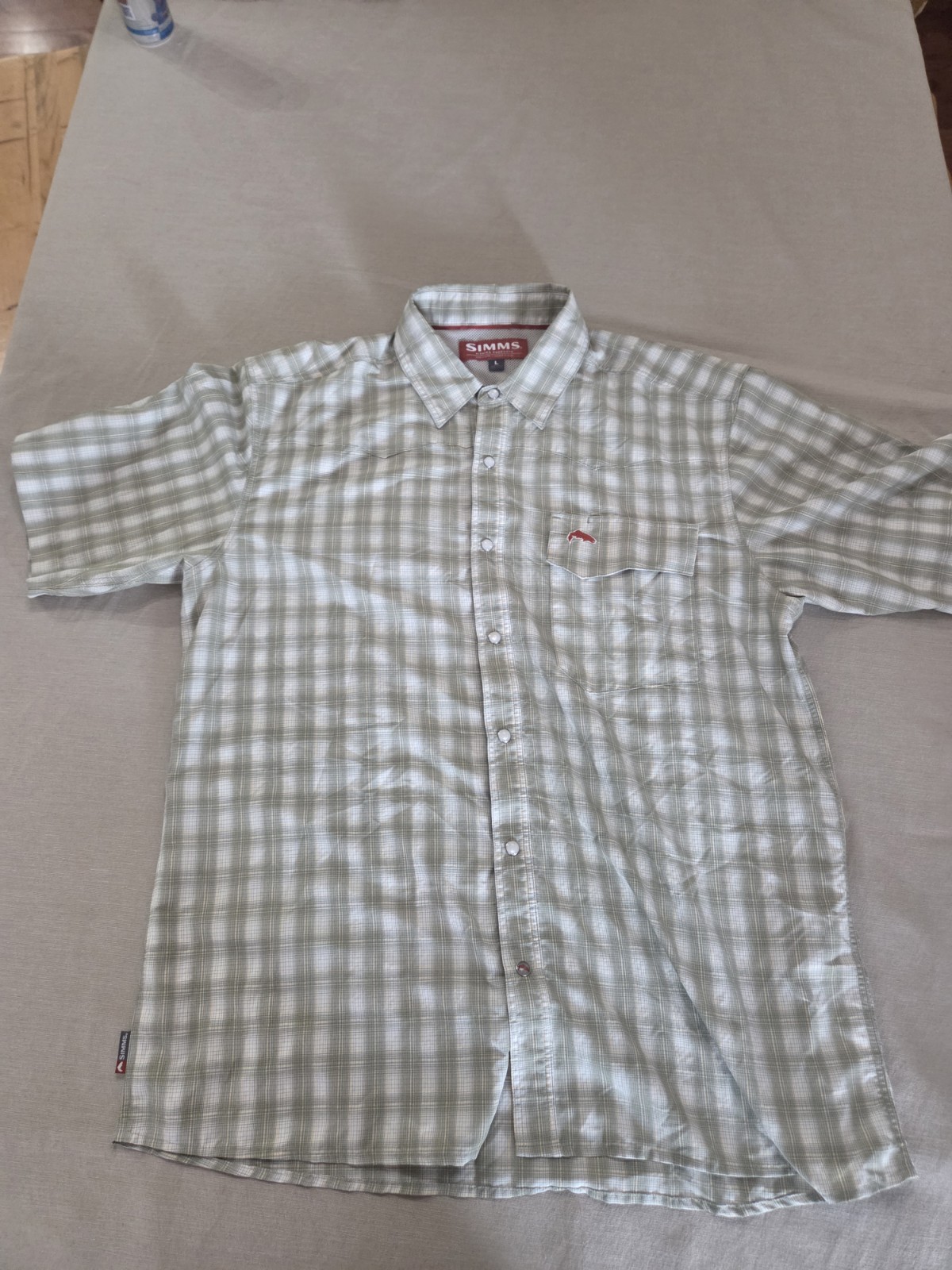 Simms Fishing Products Short Sleeve Snap Shirt — Men’s Size L — Sage Green Plaid Simms Fishing Products Short Sleeve Snap Shirt — Men’s Size L — Sage Green Plaid