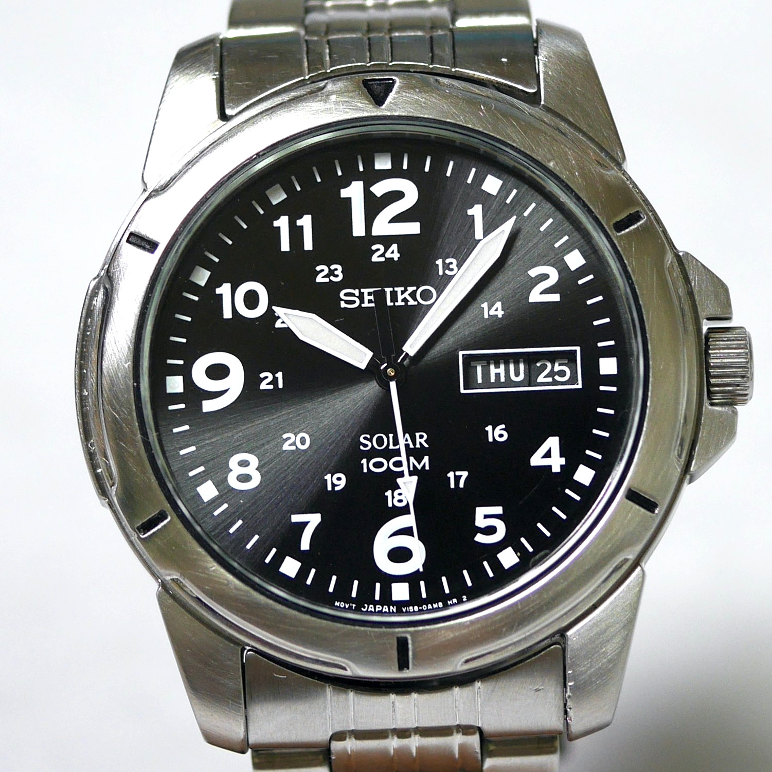 SEIKO SOLAR V158-0AD0 Military DayDate Luminous Men\'s Field Watch 2015 Japan