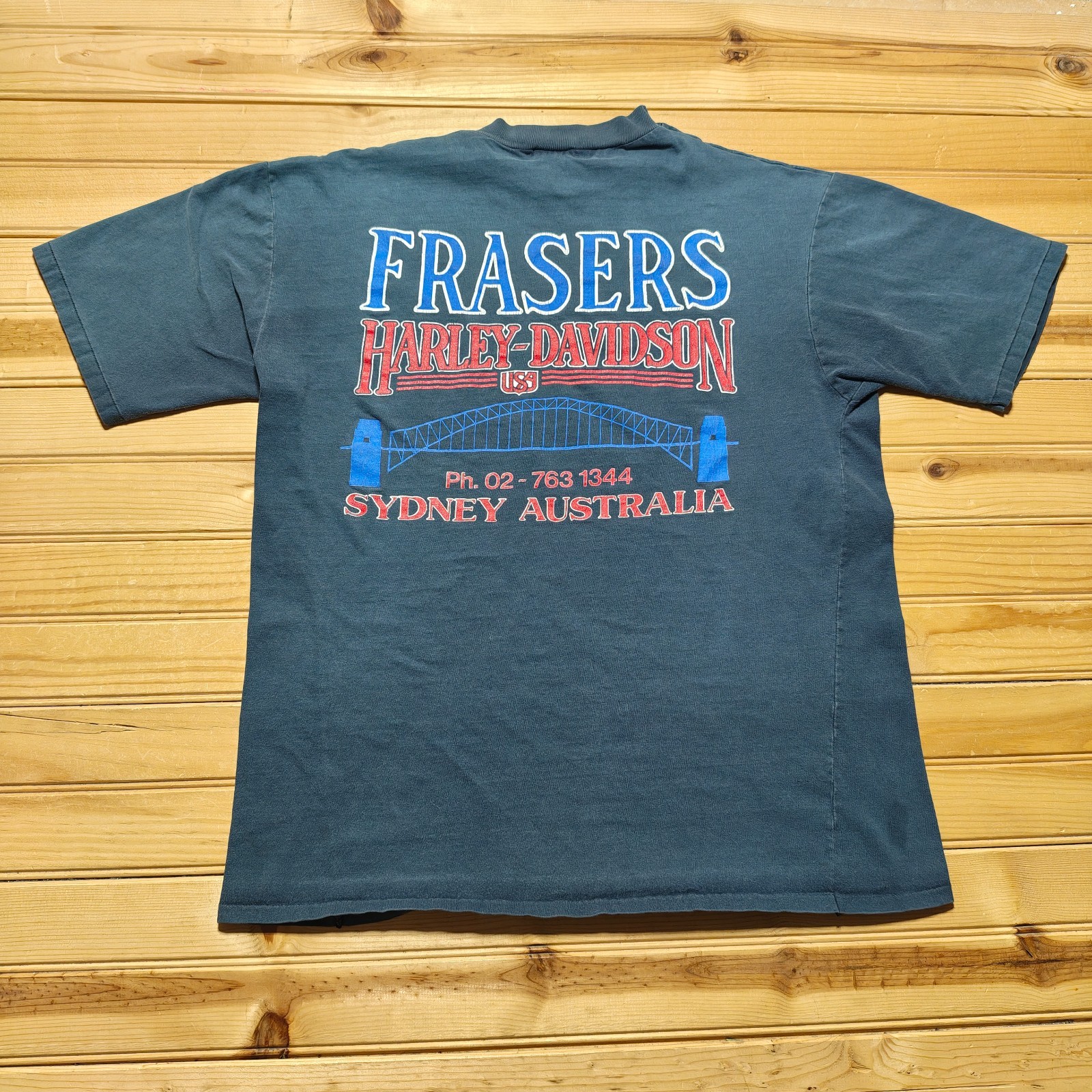 Vintage 90s Harley-Davidson Fatboy 80 Cubic Inches Frasers Sydney T-Shirt Large