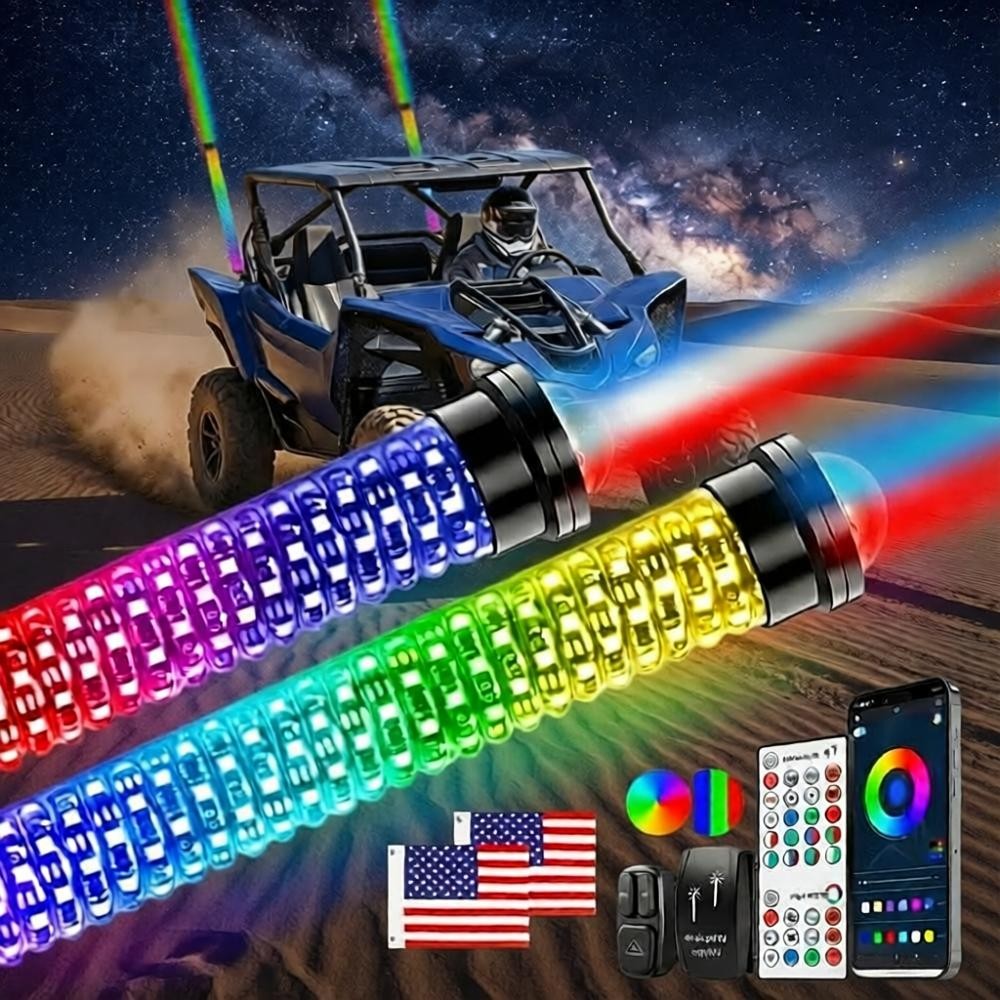 2PCS 3FT Whipless Fat LED Laser Whip Light RGB For Can Am Maverick R 2024-2026