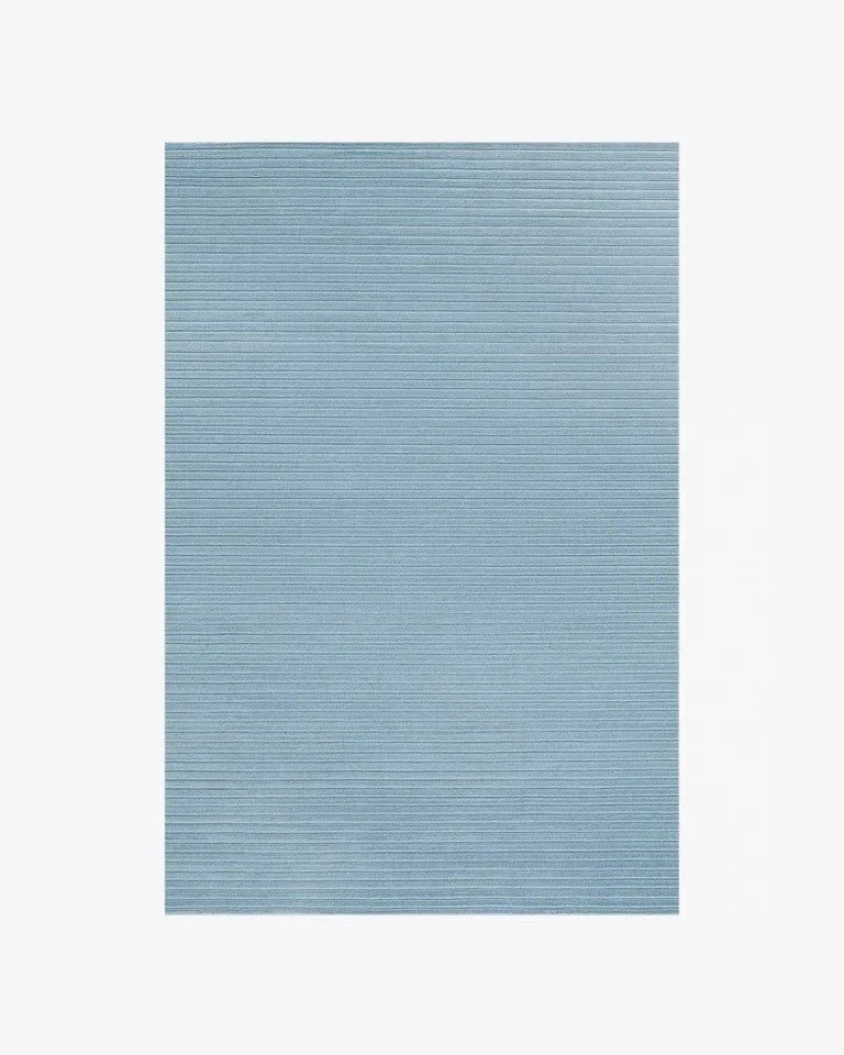 Hand-Tufted Wool Rug 9x12 ft - Nordic Knots Sky Blue Striped Design, Area Rug