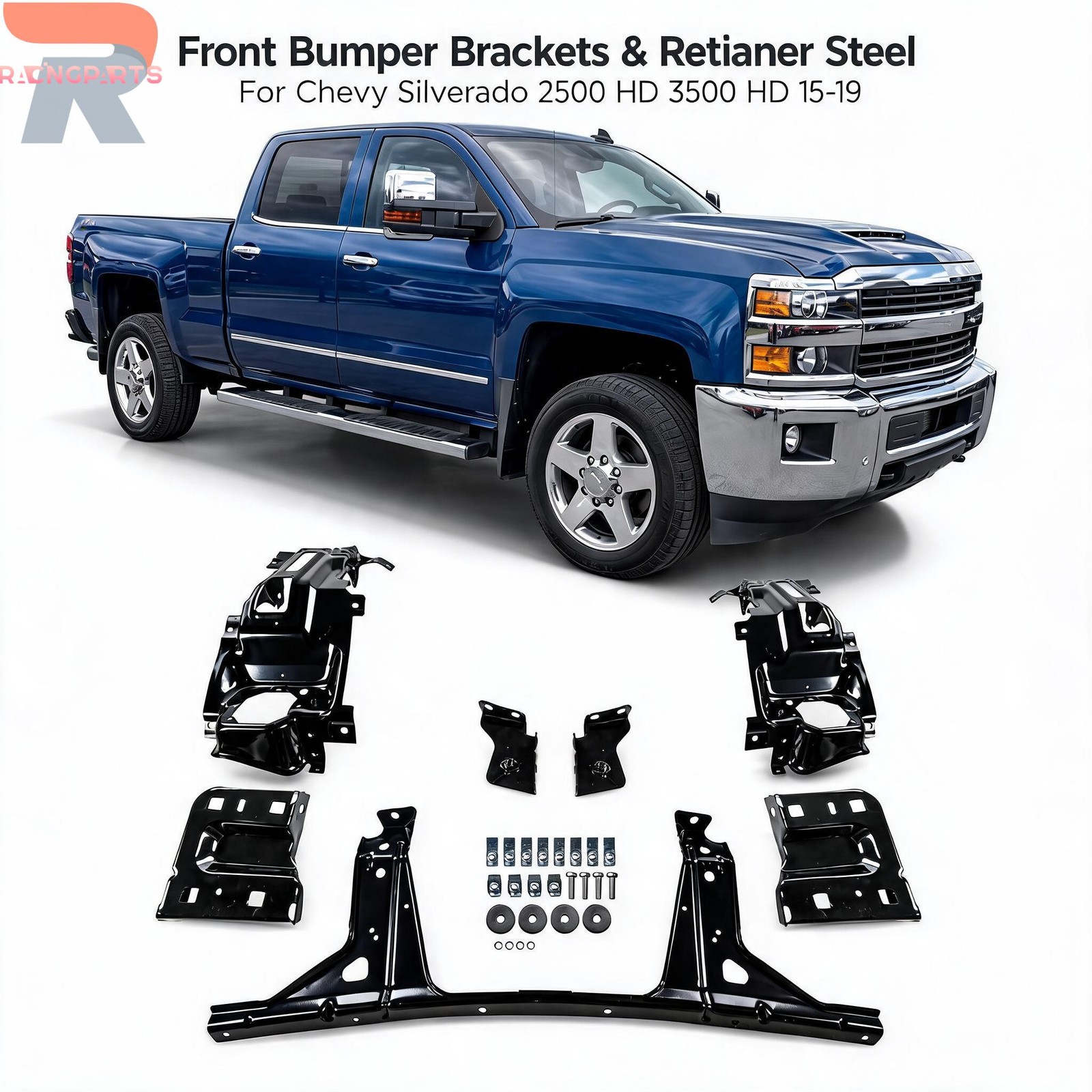 Front Bumper Brackets & Retianer Steel For 2015-19 Chevy Silverado 2500 HD 3500