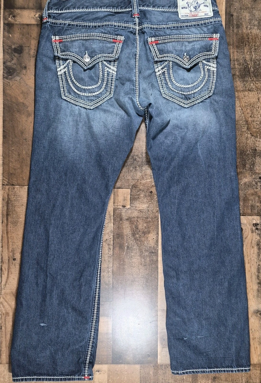 Vintage True Religion Mega T Jeans Men 38x33 Blue Flap Pocket Nat Red Stitch Y2K Vintage True Religion Mega T Jeans Men 38x33 Blue Flap Pocket Nat Red Stitch Y2K