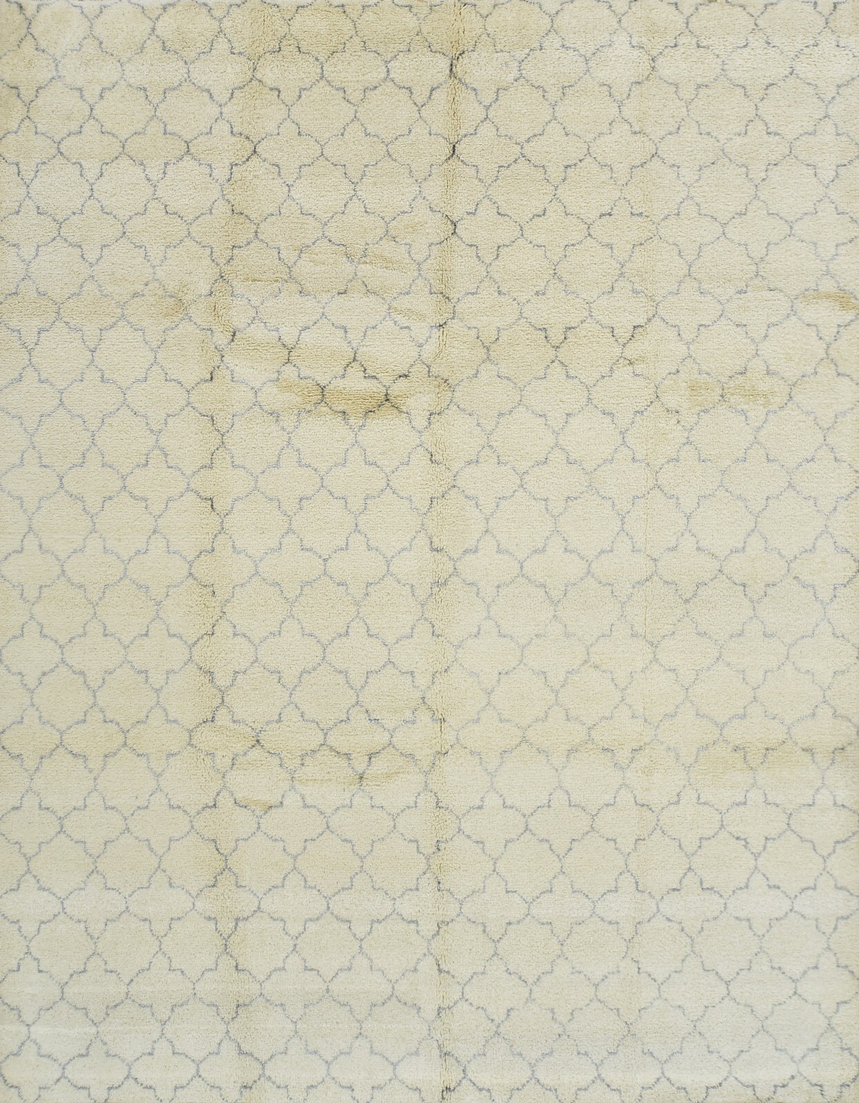 Moroccan Trellis Rug 9' x 11'7'' Ivory Wool Contemporary Hand-Knotted Carpet