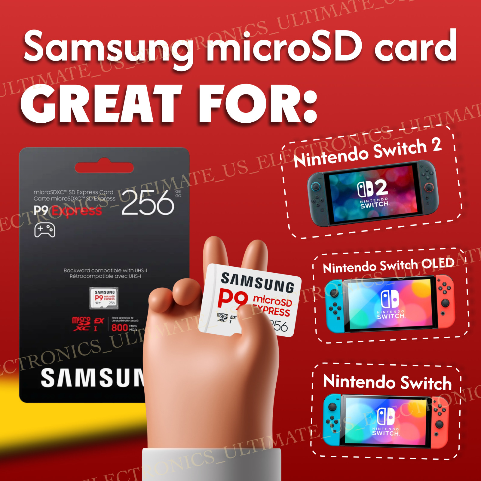 Samsung P9 Express Gaming microSD Card 256GB microSDXC for Switch 2 Switch OLED
