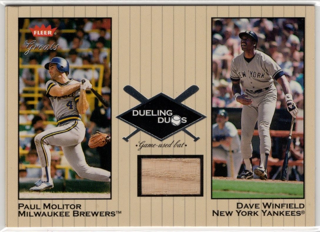 2002 Fleer Greats Paul Molitor/Dave Winfield Dueling Duos GU Bat Card #DD-DW1