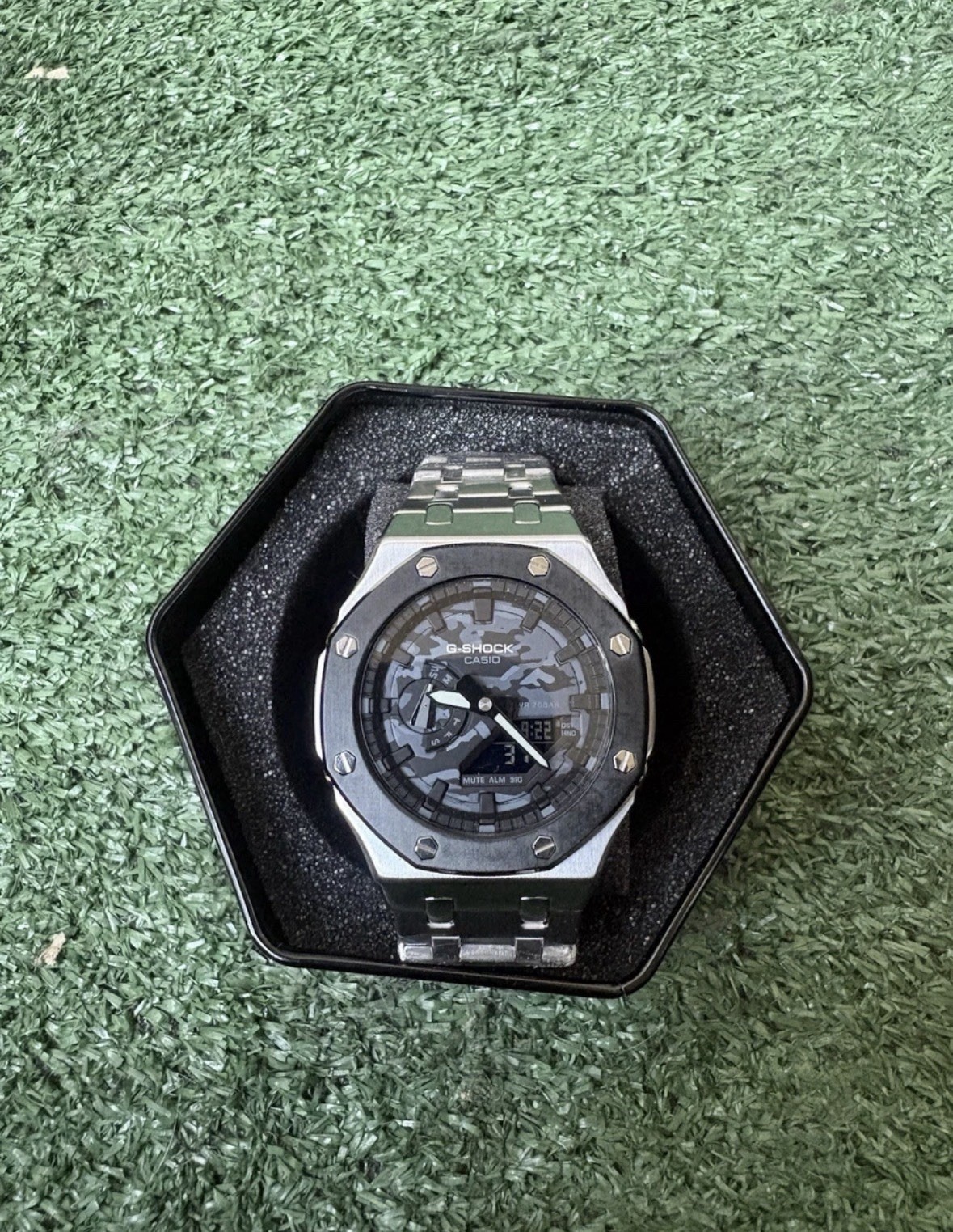 Custom Mod Casio G-Shock GA-2100 Camo Dial Stainless Steel Case Bracelet Black Custom Mod Casio G-Shock GA-2100 Camo Dial Stainless Steel Case Bracelet Black