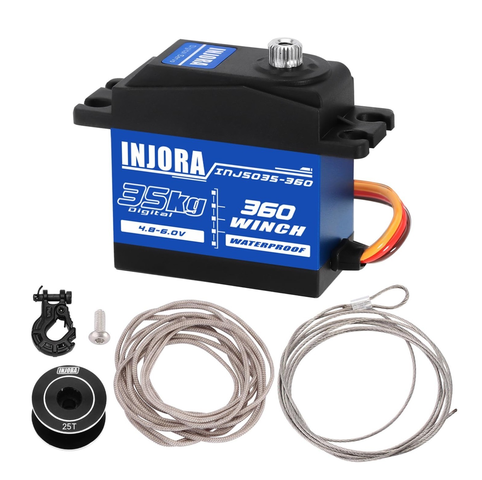 INJORA 35KG Servo with Winch Spool Kit for SCX10 PRO, 360° 25T (16mm*8mm) INJORA 35KG Servo with Winch Spool Kit for SCX10 PRO, 360° 25T (16mm*8mm)