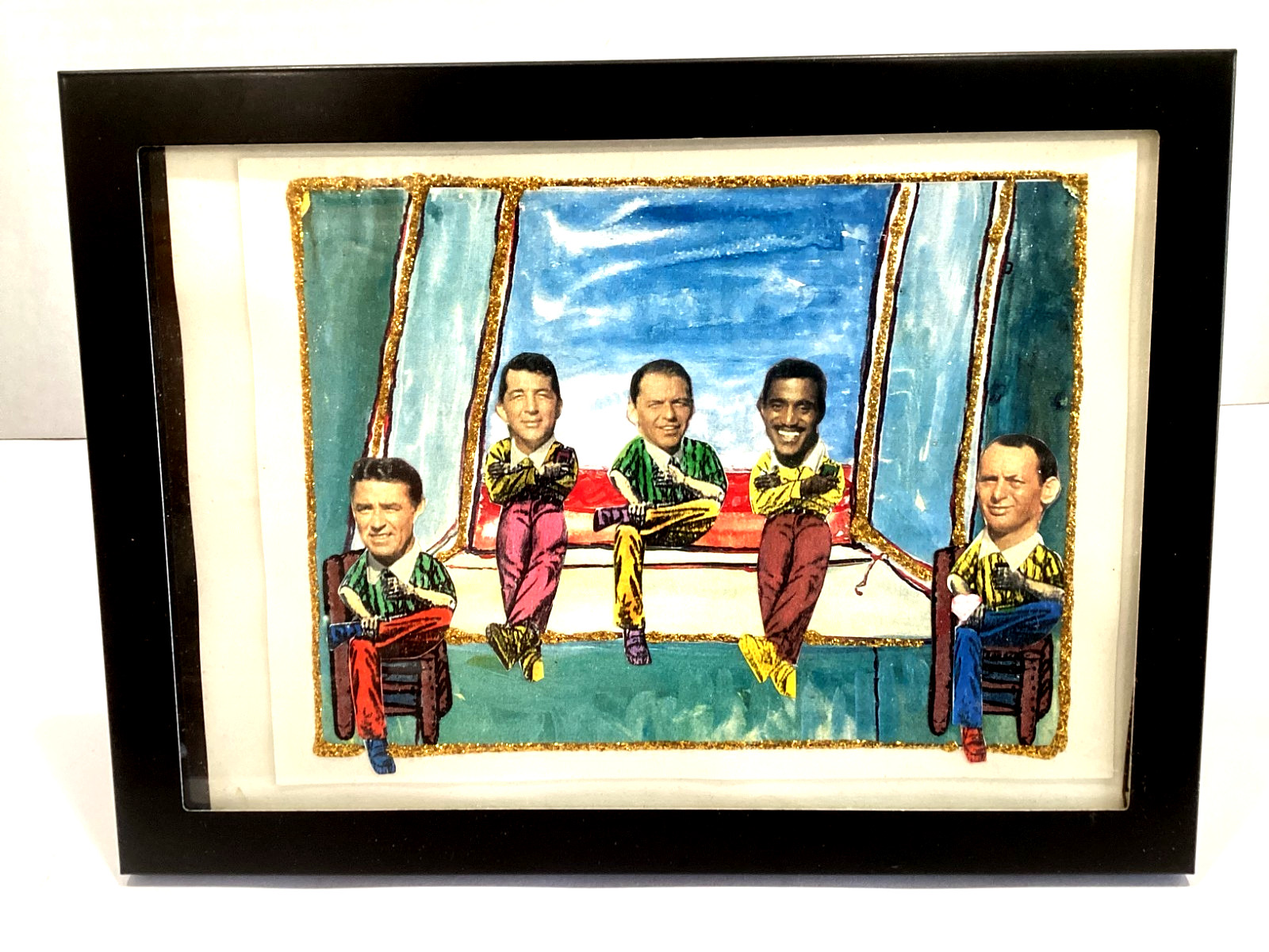 ARTIST HANDMADE ARTWORK of THE RAT PACK FRAMED WITH STAND ARTIST HANDMADE ARTWORK of THE RAT PACK FRAMED WITH STAND