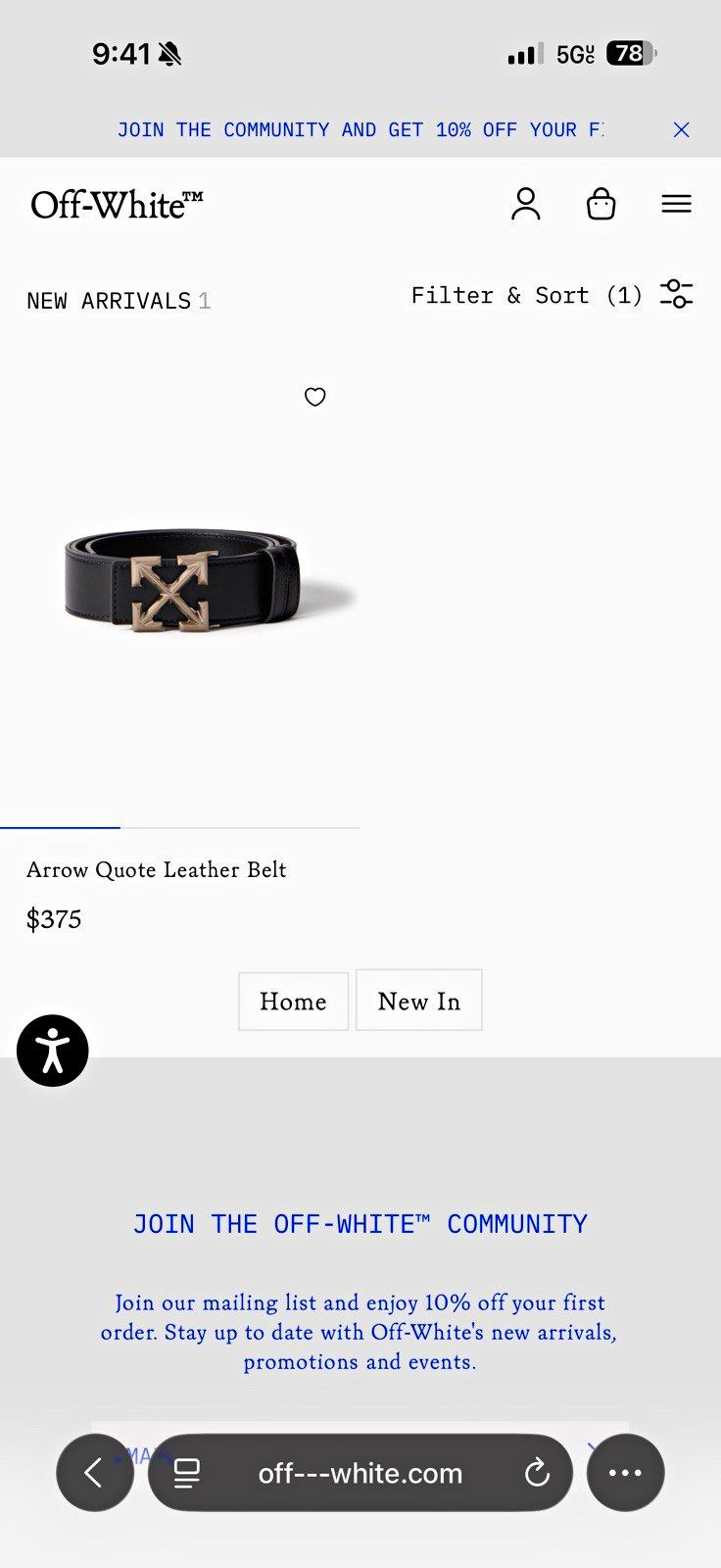 Virgil Abloh Off-White Men’s Black Dress Belt w/ Iridescent Arrow Buckle Virgil Abloh Off-White Men’s Black Dress Belt w/ Iridescent Arrow Buckle