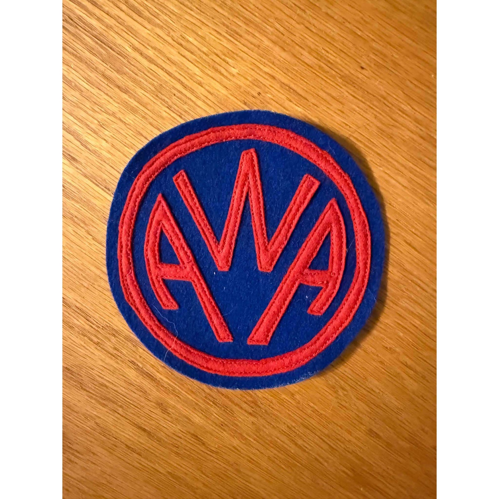 Vintage AWA Logo Felt Sew On Patch Red Blue Wrestling Style Round