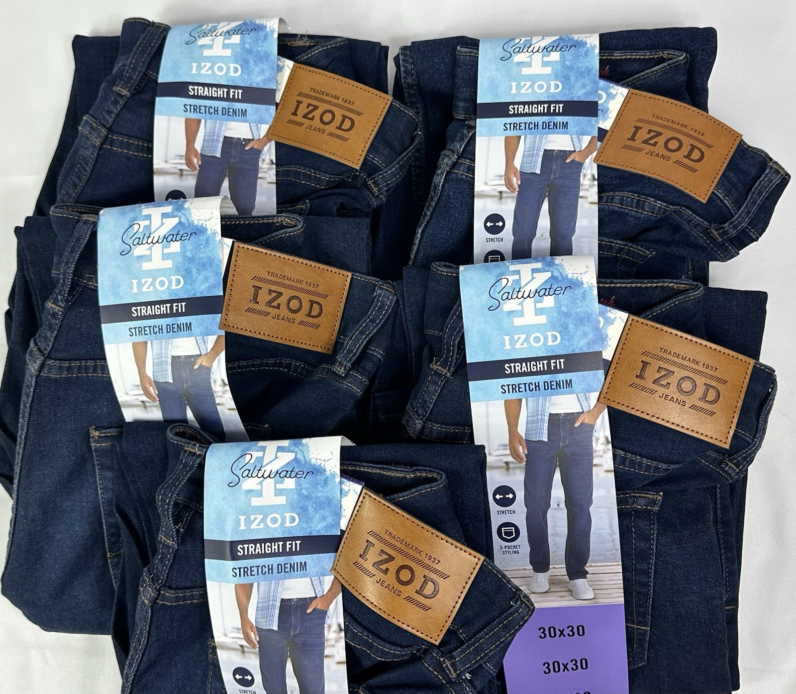 Izod Lot of 5 Men\'s 30x30 Dark Blue Straight Fit Comfort Stretch Jeans NWT