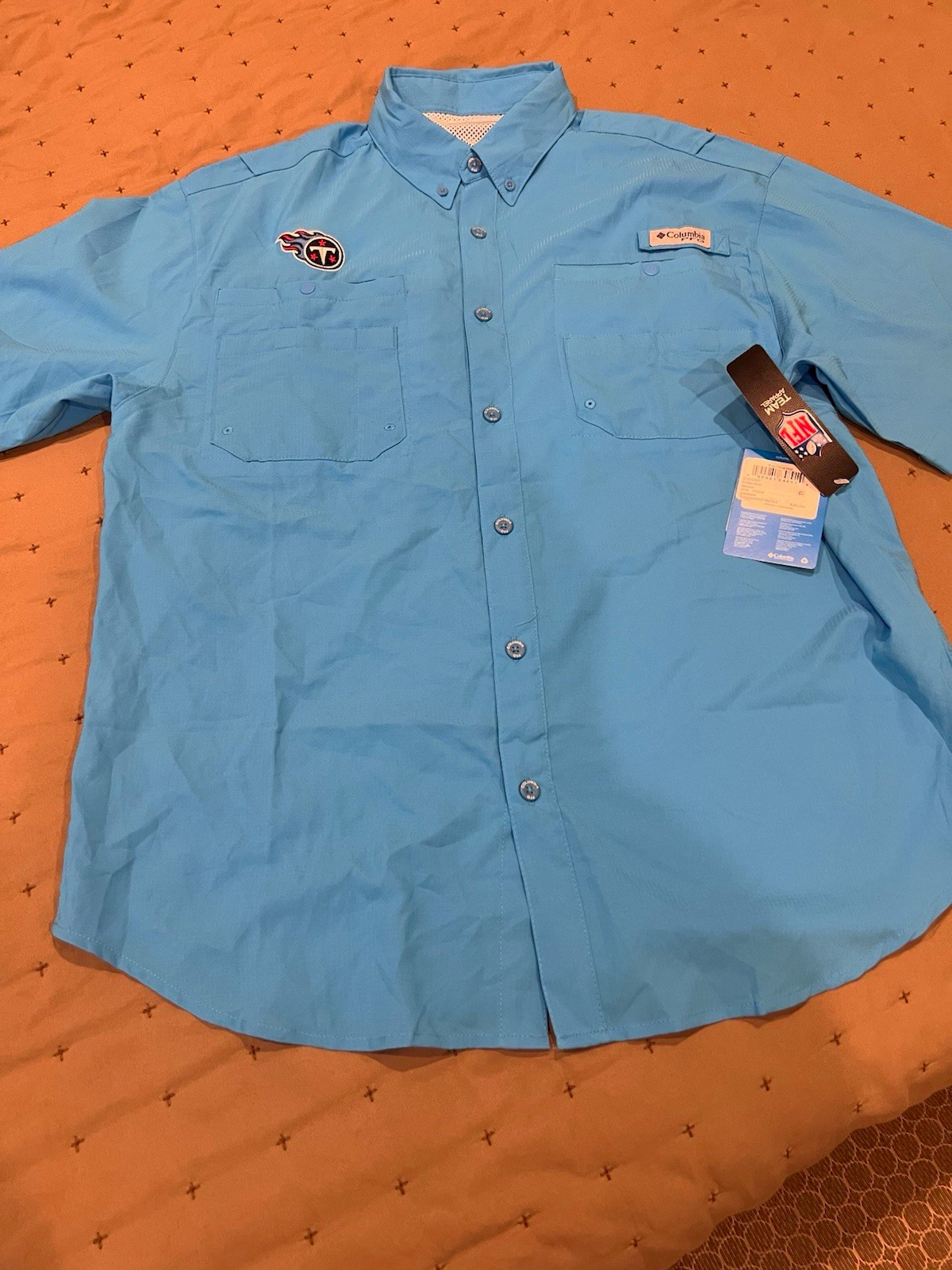 Columbia PFG Omni-Shade Blue UV Protection Pockets Button-Down Shirt Men M