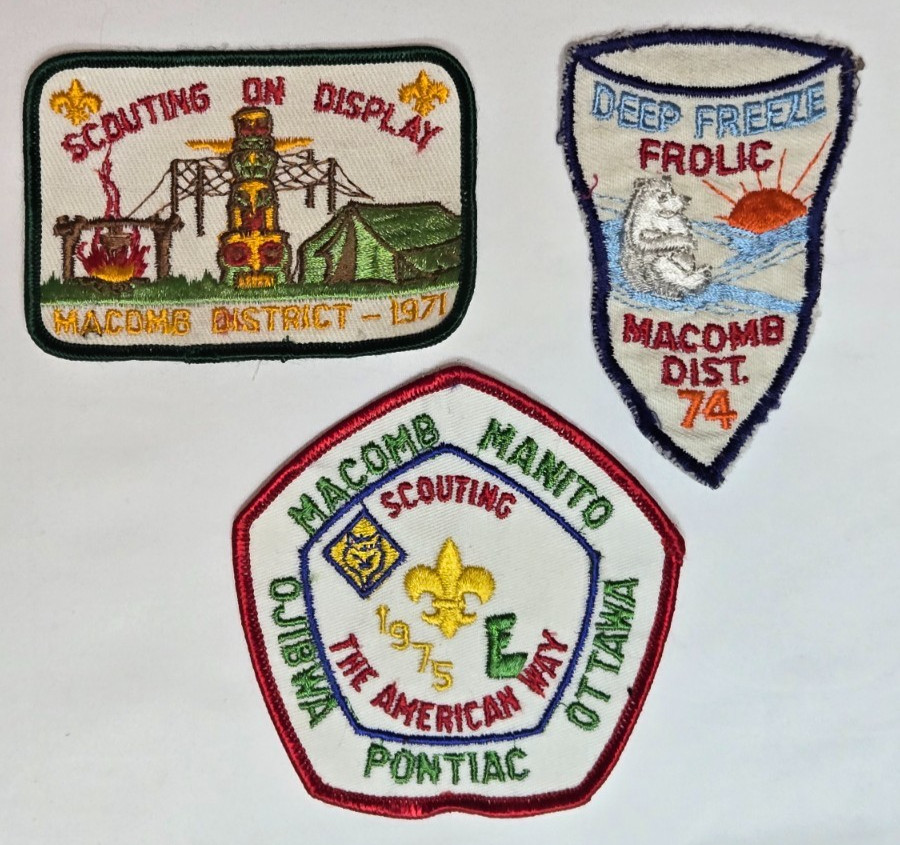 Lot of 3 Vintage BSA Macomb District Boy Scouts Patches 1971-1975 Michigan