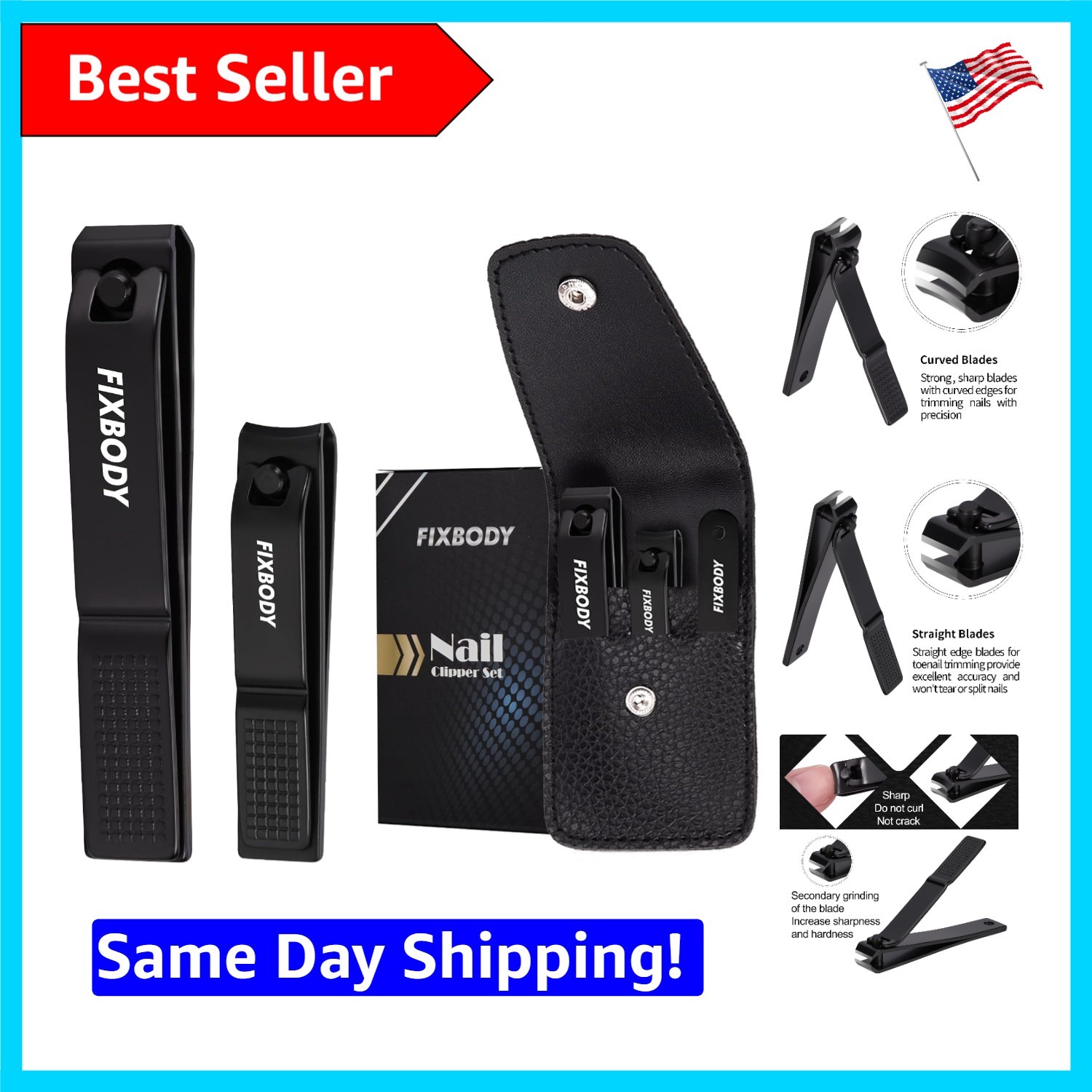 Ergonomic Stainless Steel Nail Clipper Set with Leather Case - Travel Ready