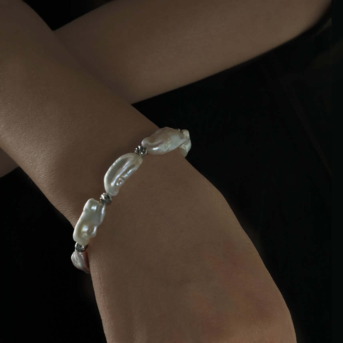 Baroque Biwa Stick Freshwater Cultured Pearl Bracelet 925 Sterling Silver Beads