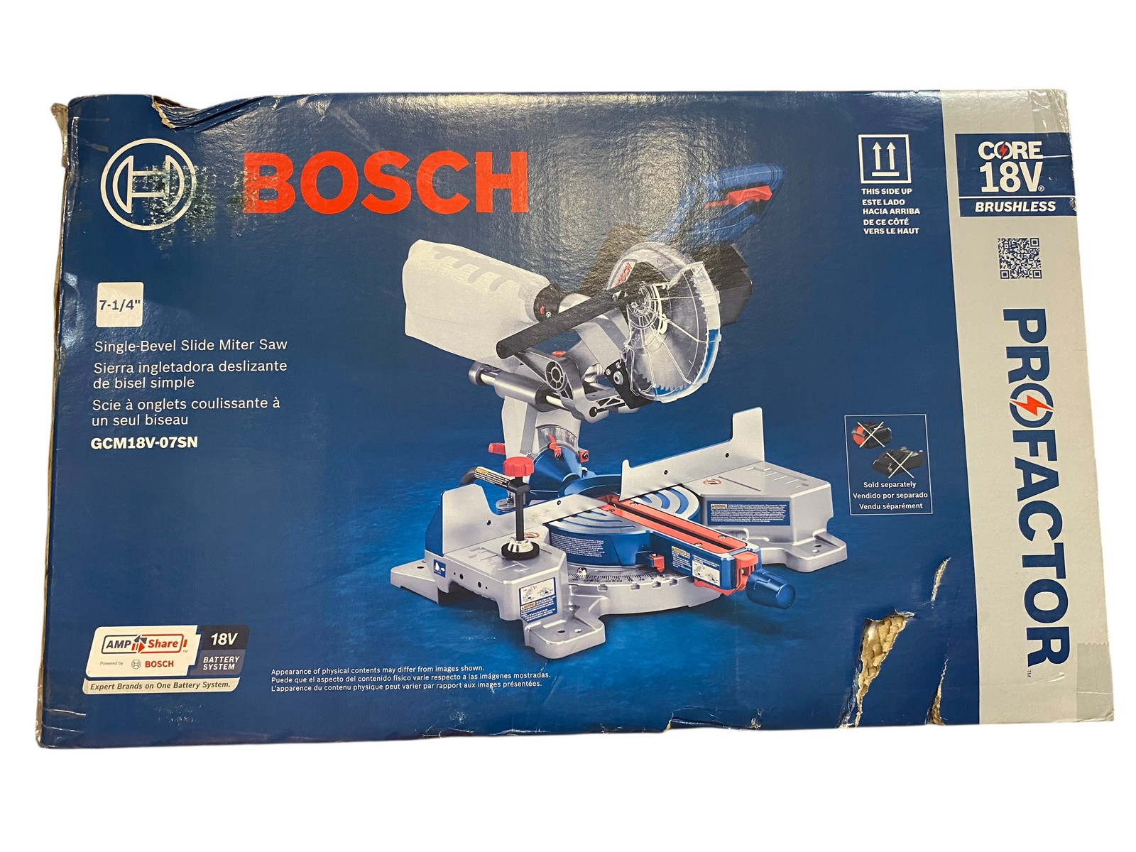 Bosch, Cordless, 18V, 7-1/4 In., Single Bevel, Slide Miter Saw, GCM18V-07SN