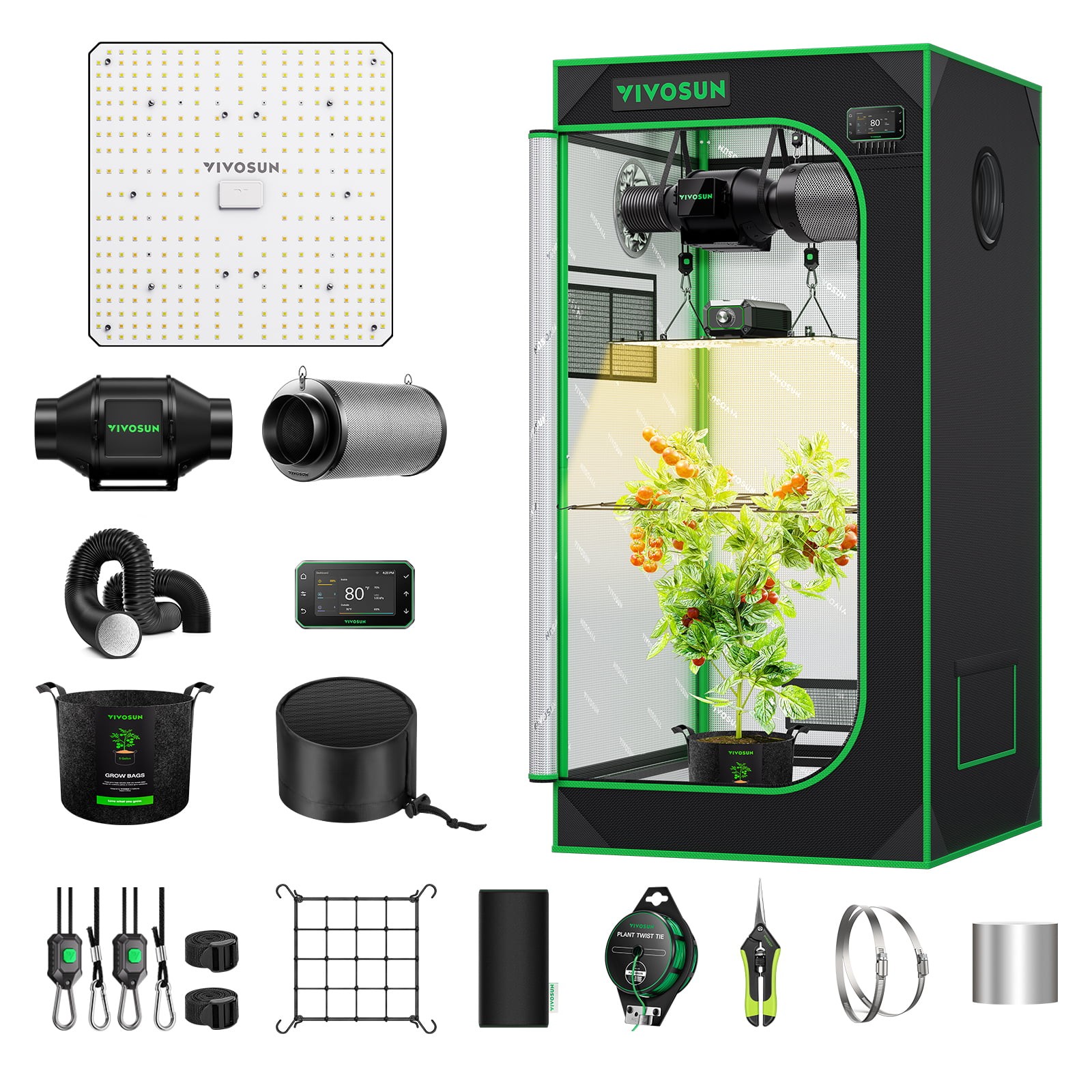 VIVOSUN 2x2ft Smart E42A+ Grow Tent Kit 100W LED Grow Light G4 Ventilation Kit