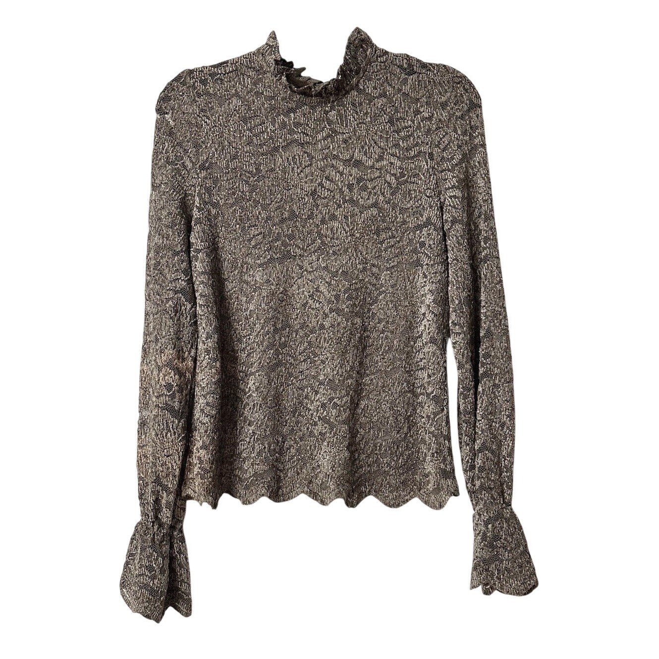 NWT Eri + Ali Anthropologie Womens Long Sleeve Lace Floral Taupe Top Shirt Small NWT Eri + Ali Anthropologie Womens Long Sleeve Lace Floral Taupe Top Shirt Small