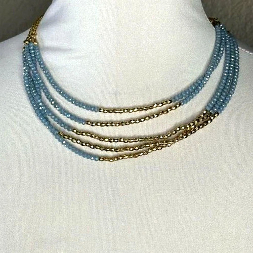 NWT Massini Multi Strand Beaded Necklace Gold Tone Aqua Blue - Packaged for Ship NWT Massini Multi Strand Beaded Necklace Gold Tone Aqua Blue - Packaged for Ship