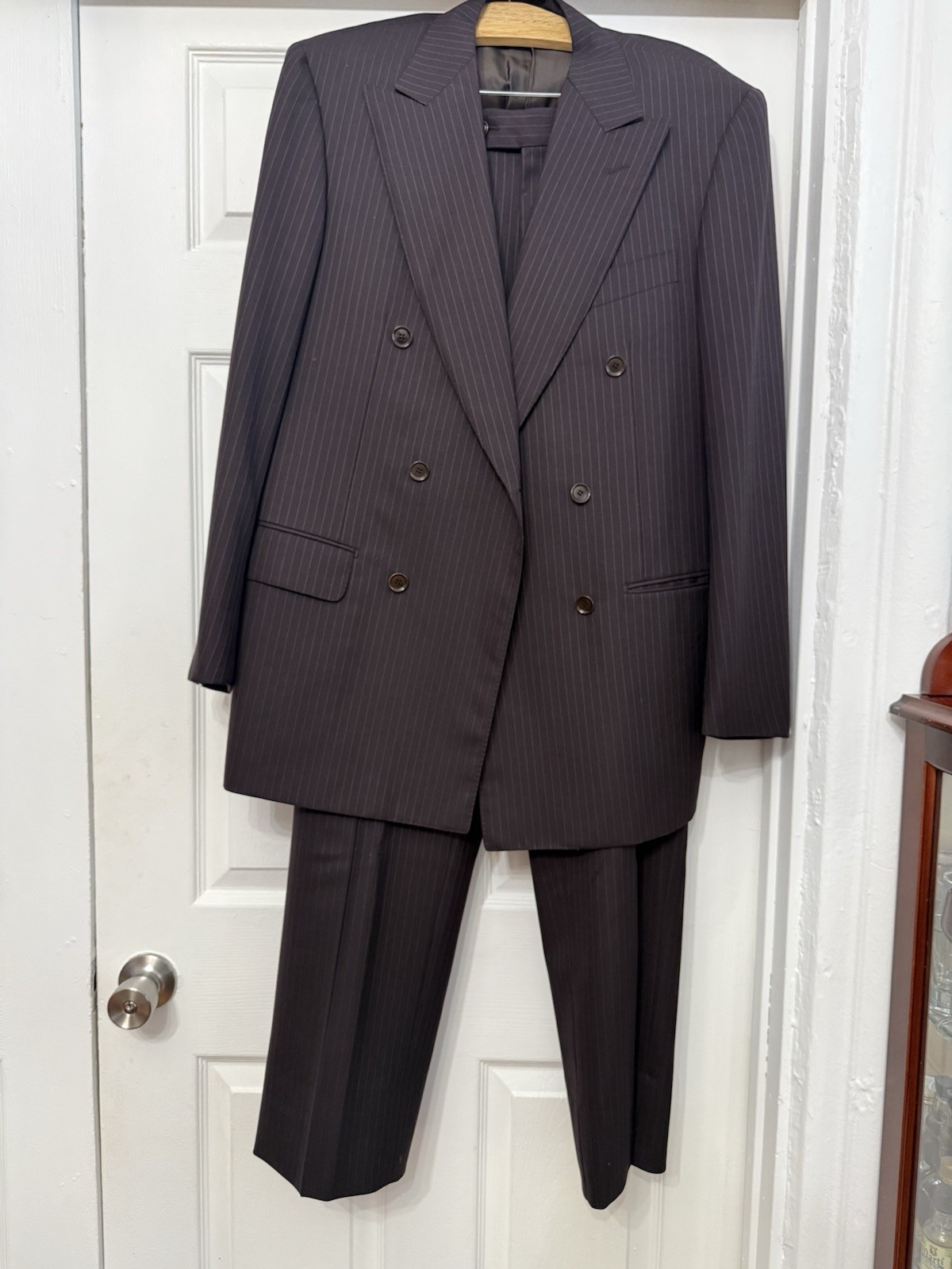 Pal Zileri Brown Pinstripe Double Breasted Suit, 100% Wool,Vintage Deadstock