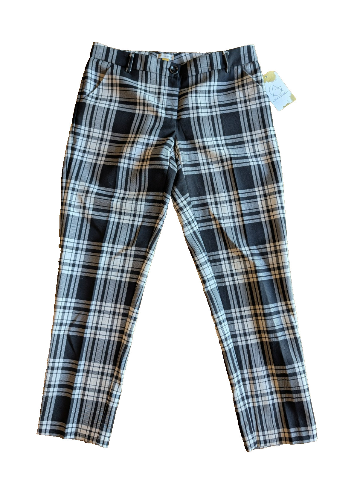Leifsdottir by Anthropologie Black & Cream Plaid Tapered Dress Pants, Size 4P Leifsdottir by Anthropologie Black & Cream Plaid Tapered Dress Pants, Size 4P
