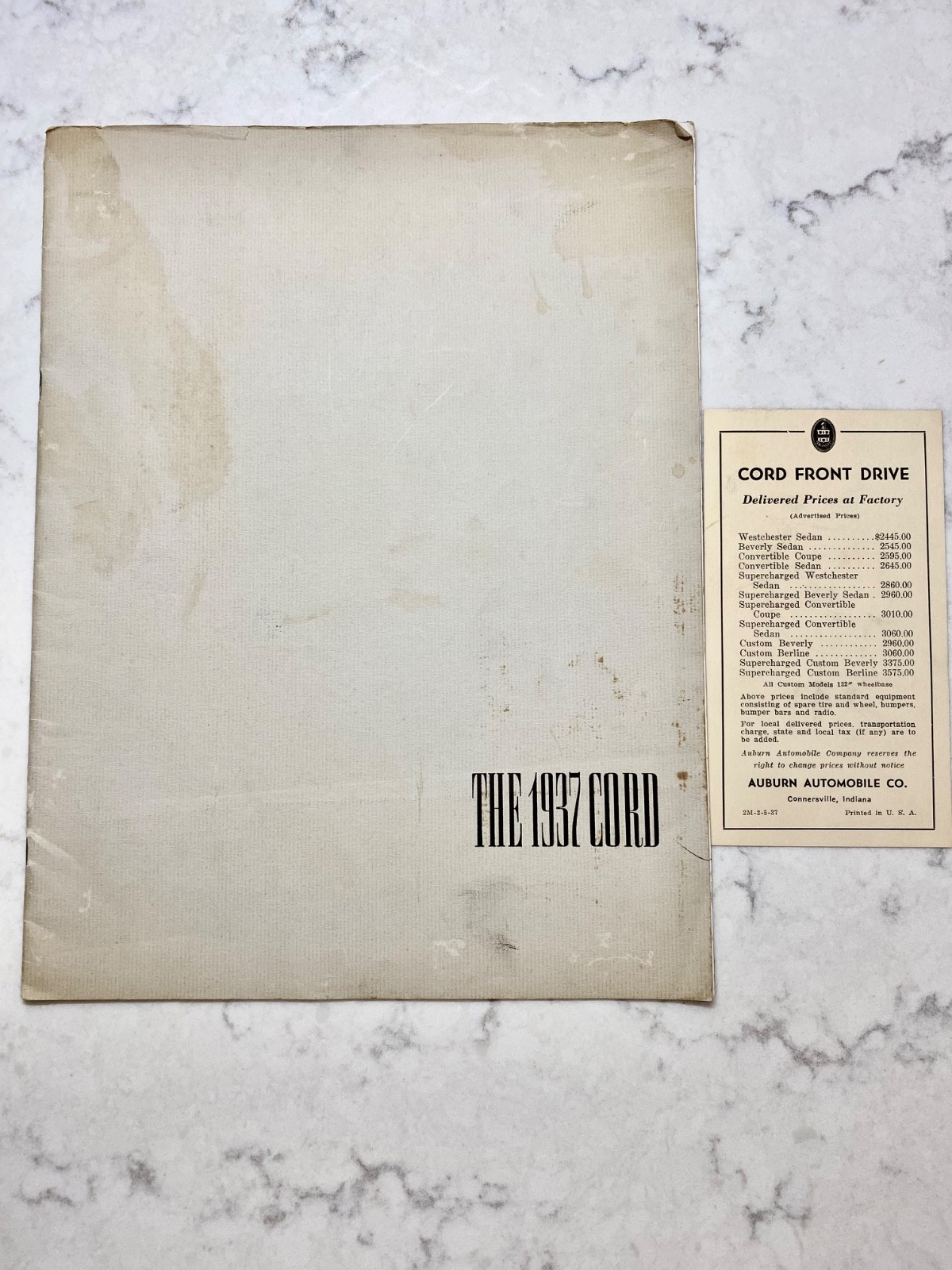 1937 CORD Brochure w/Price List Card 12.75\